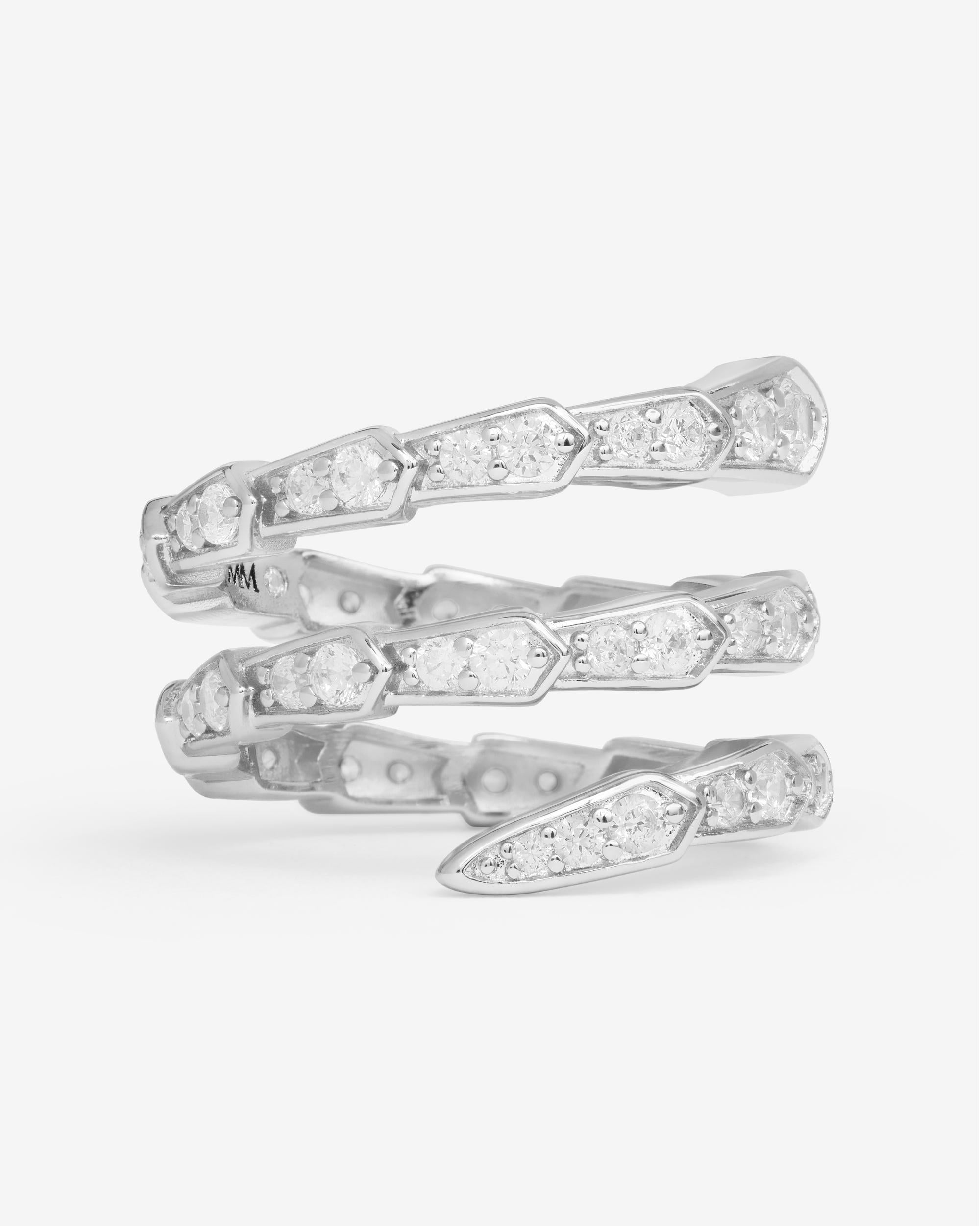 Pavé Serpent Spiral Ring - Silver|White Diamondettes