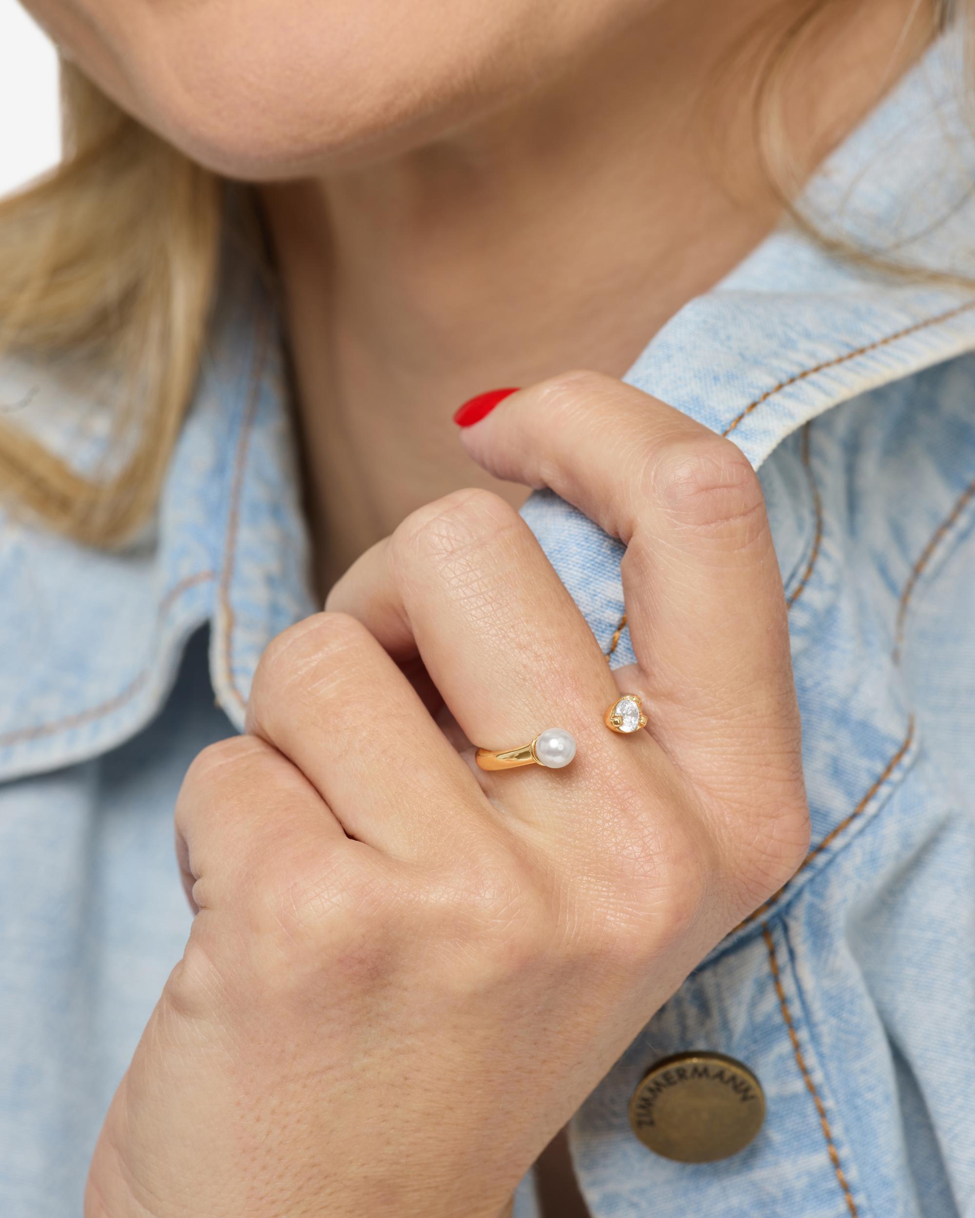Perfect Pearl Open Ring - Gold