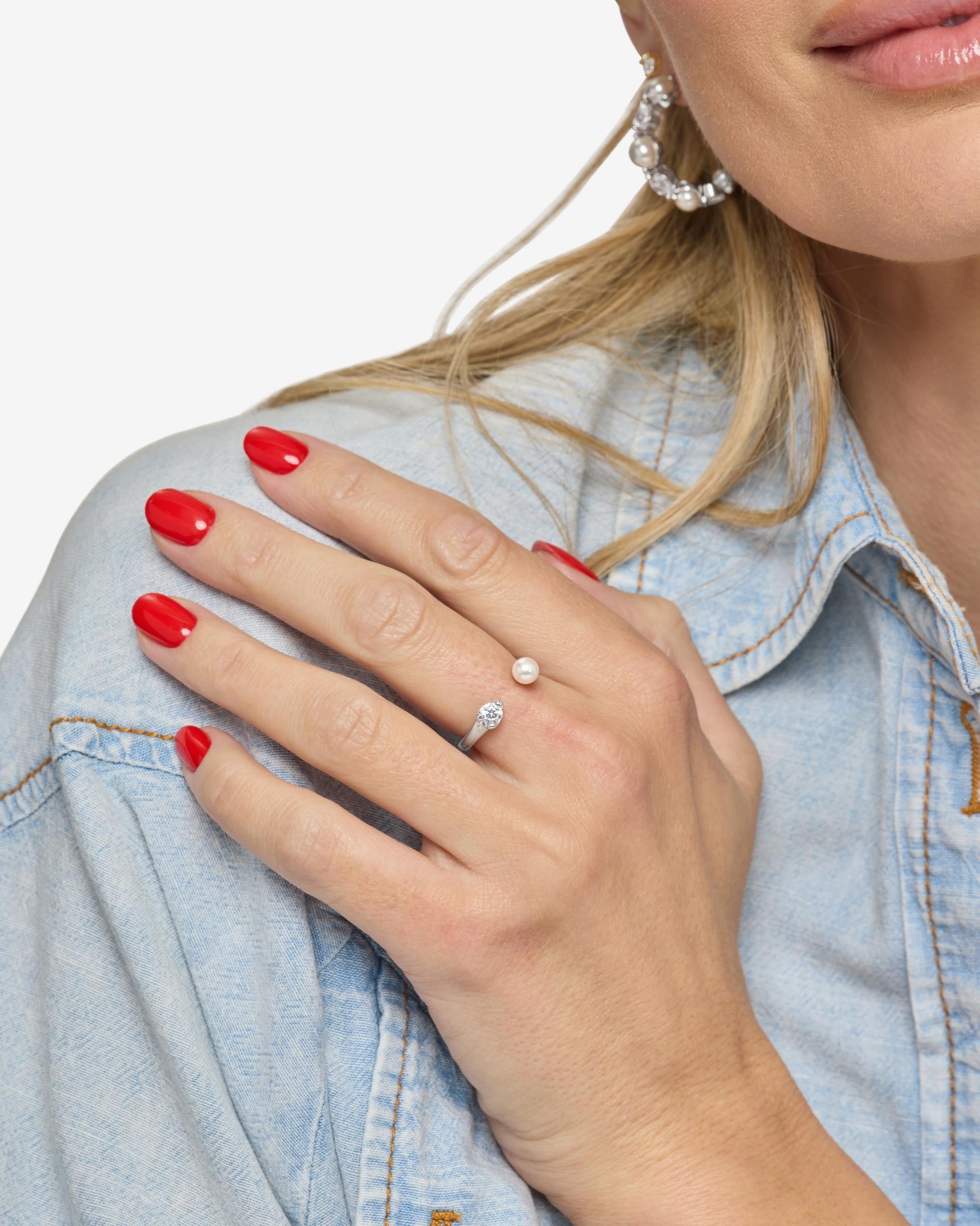 Perfect Pearl Open Ring - Silver