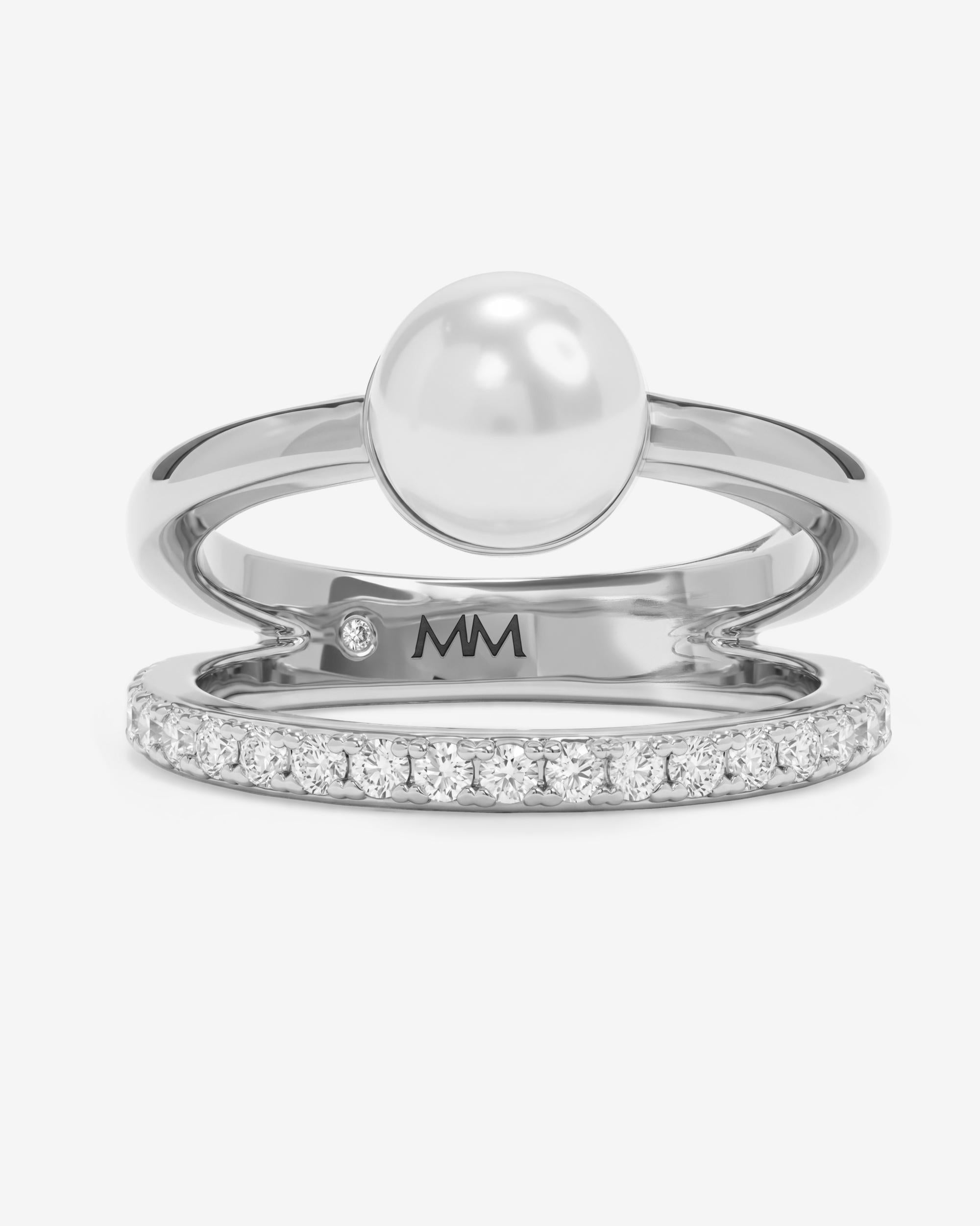 Perfect Pearl Stacked Ring - Silver