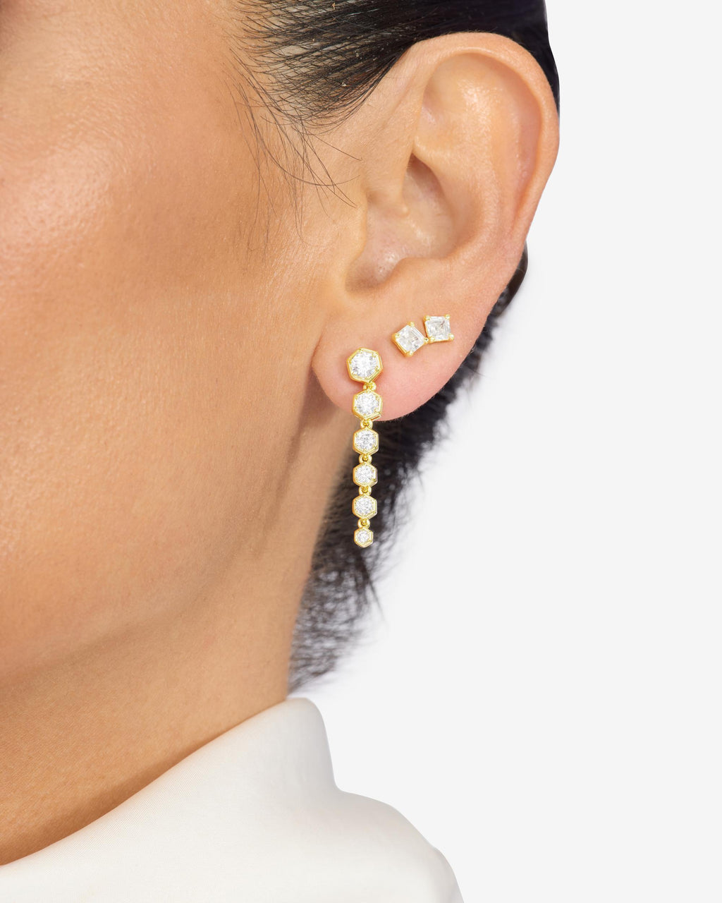 Queen Bee Drop Earrings - Gold|White Diamondettes