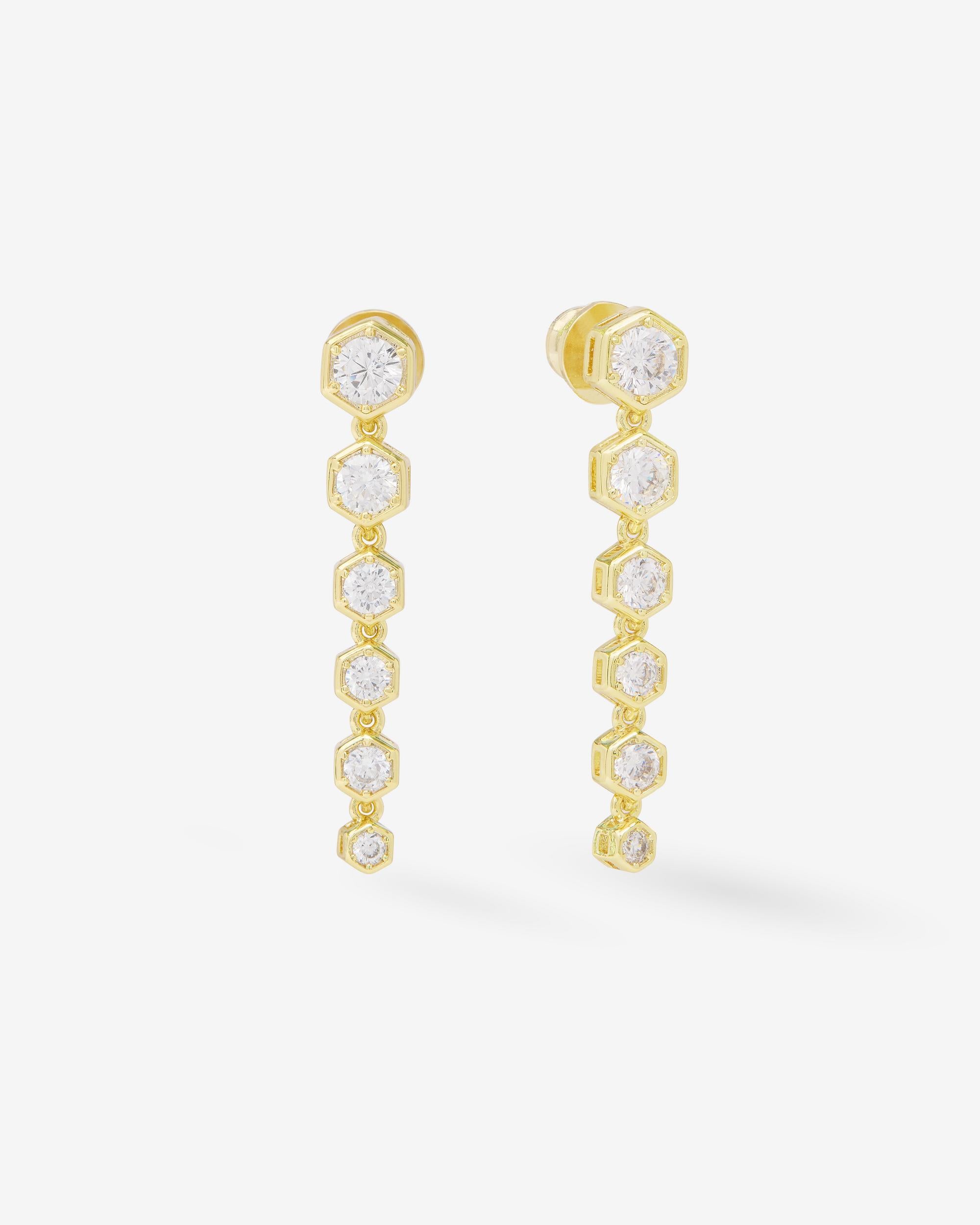 Queen Bee Drop Earrings - Gold|White Diamondettes