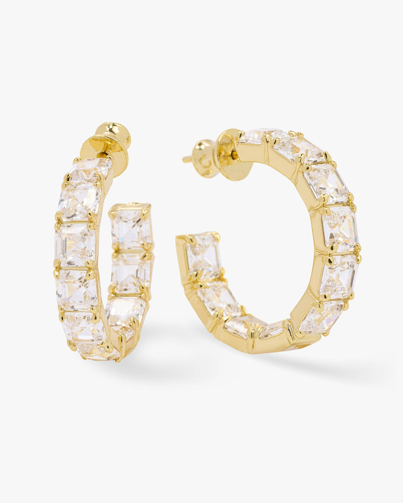 The Queens Hoops 1" - Gold|White Diamondettes