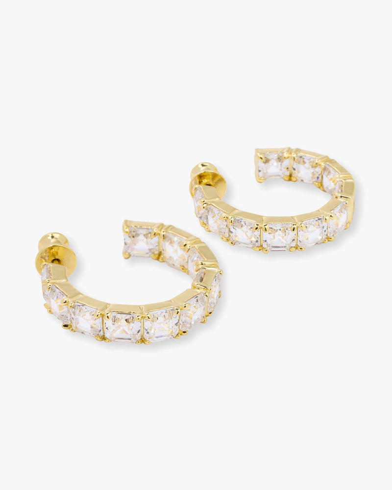 The Queens Hoops 1" - Gold|White Diamondettes