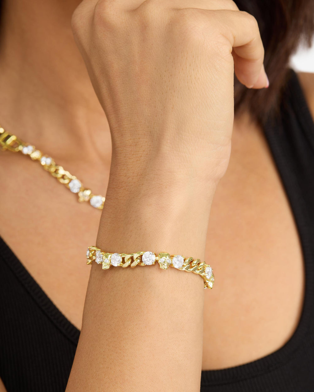 Ride or Die Cuban Chain Bracelet 6.8mm - Gold|White Diamondettes