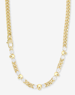 Ride or Die Cuban Chain Necklace 6.8mm - Gold|White Diamondettes