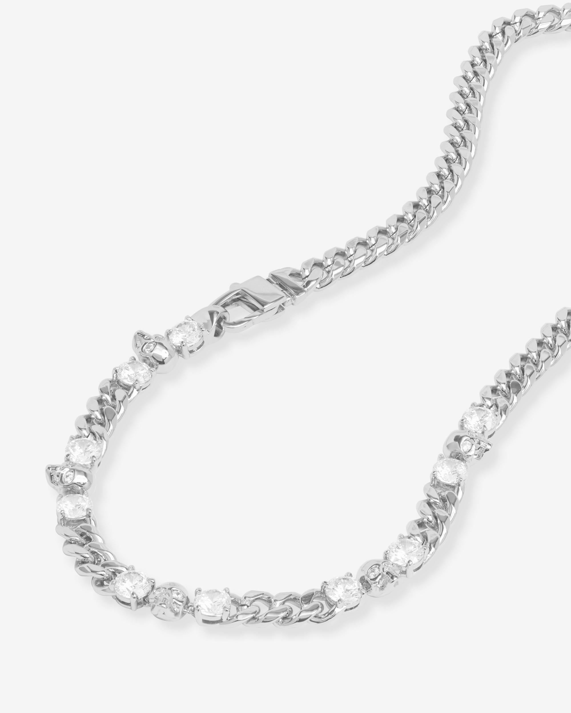 Ride or Die Cuban Chain Necklace 6.8mm - Silver|White Diamondettes