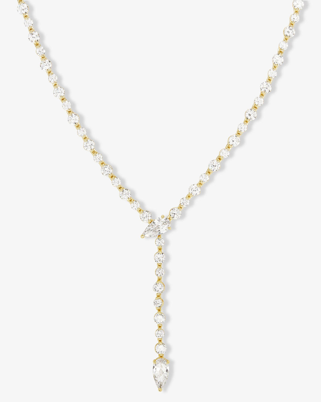 She's Arrived Lariat Tennis Necklace - Gold|White Diamondettes