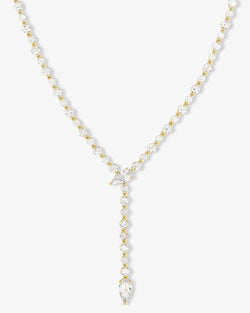 She's Arrived Lariat Tennis Necklace - Gold|White Diamondettes