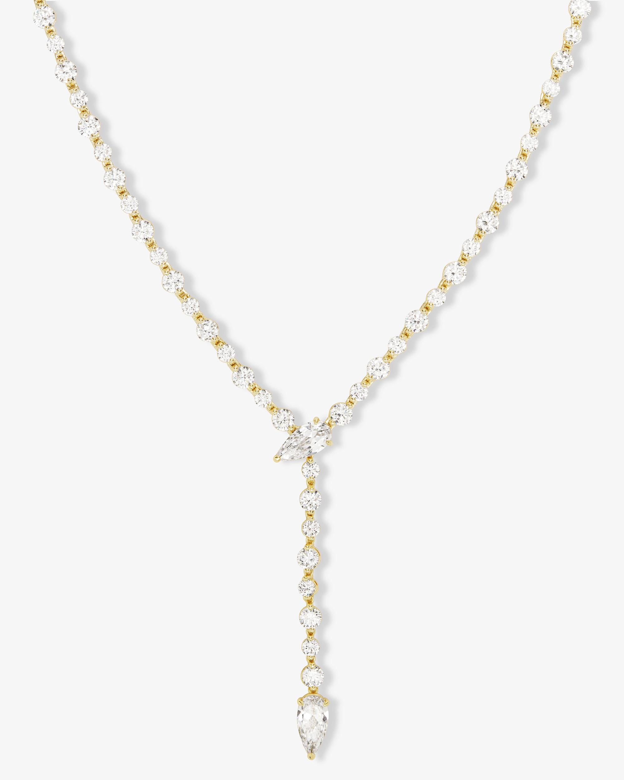 She's Arrived Lariat Tennis Necklace - Gold|White Diamondettes
