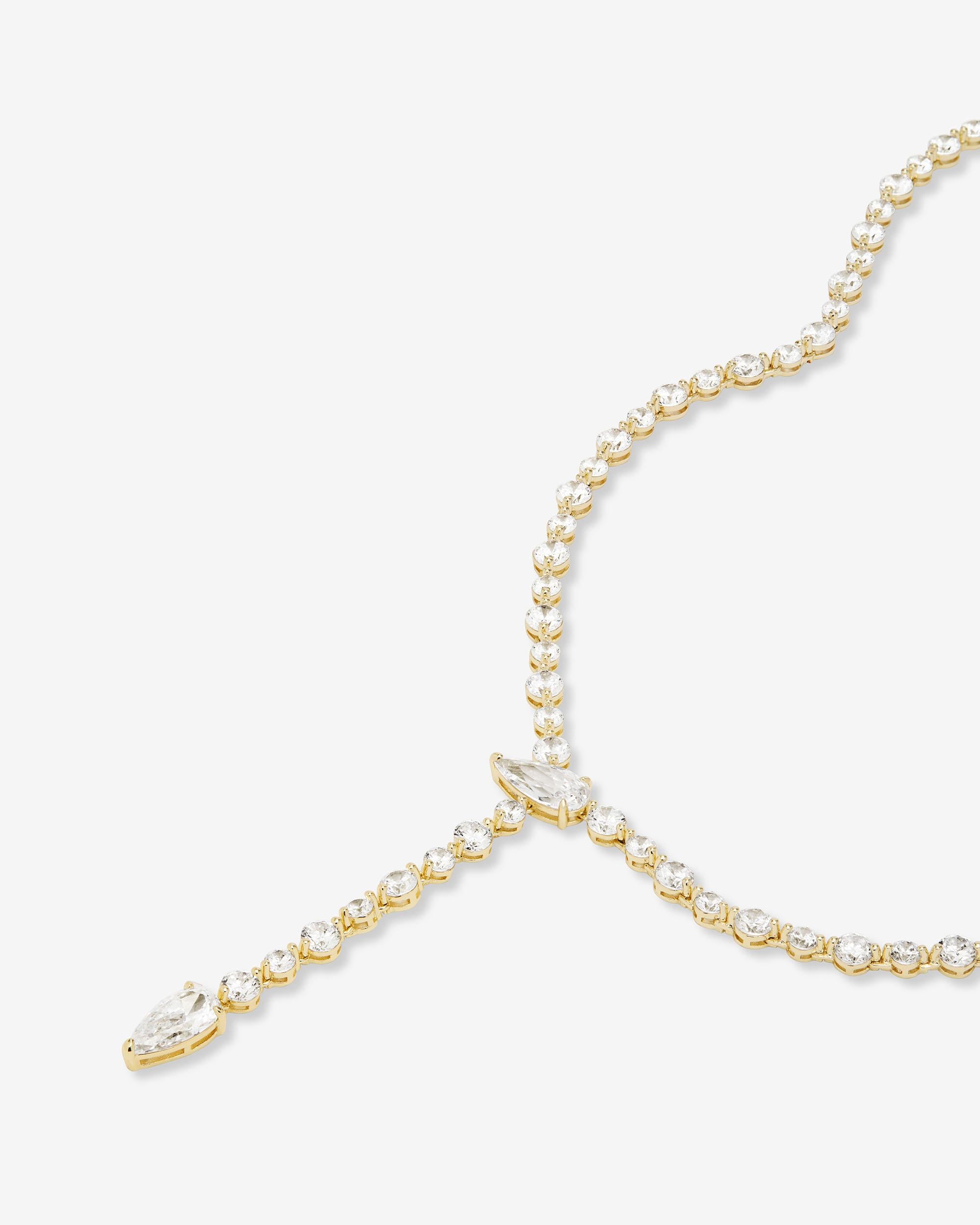 She's Arrived Lariat Tennis Necklace - Gold|White Diamondettes
