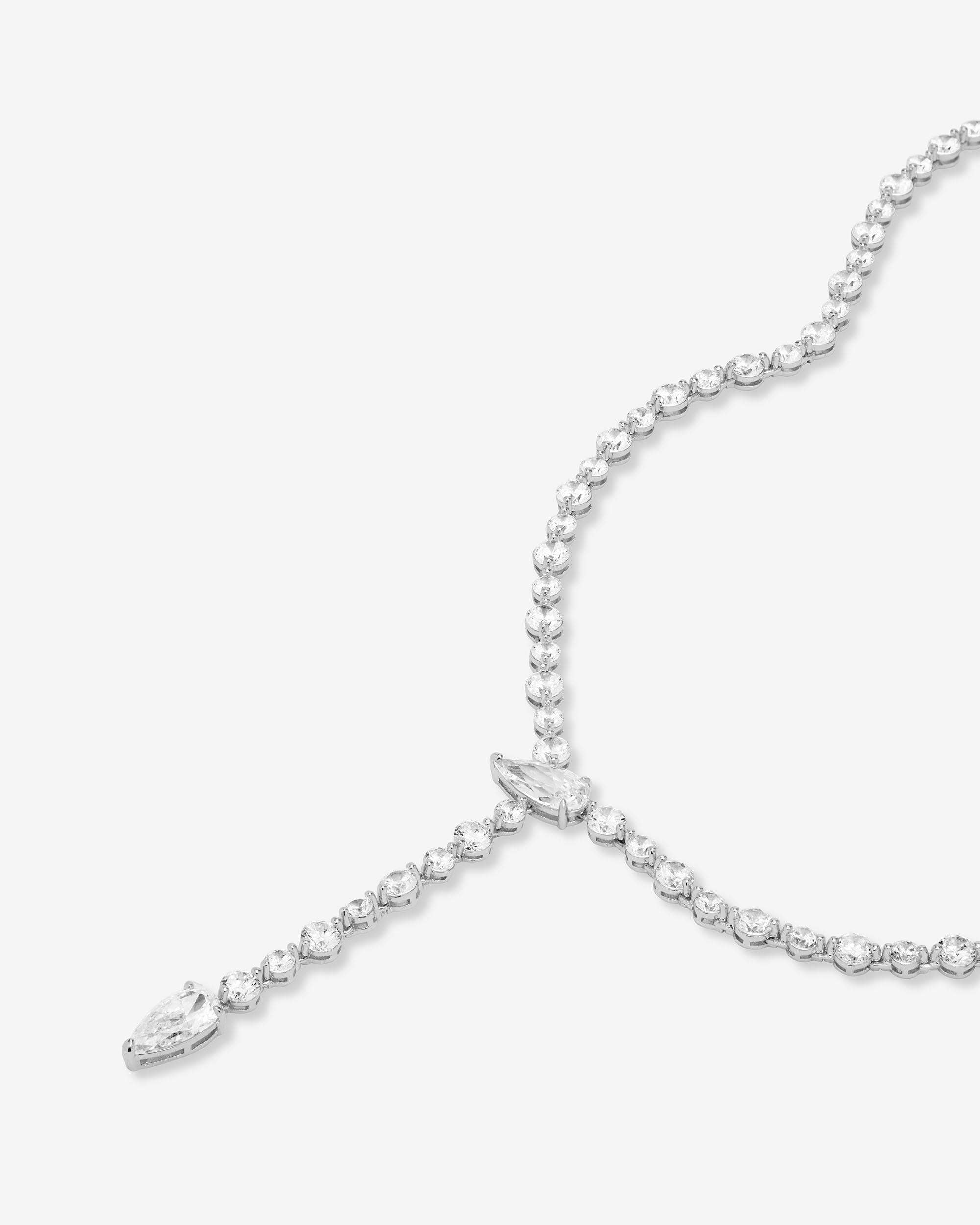 She's Arrived Lariat Tennis Necklace - Silver|White Diamondettes