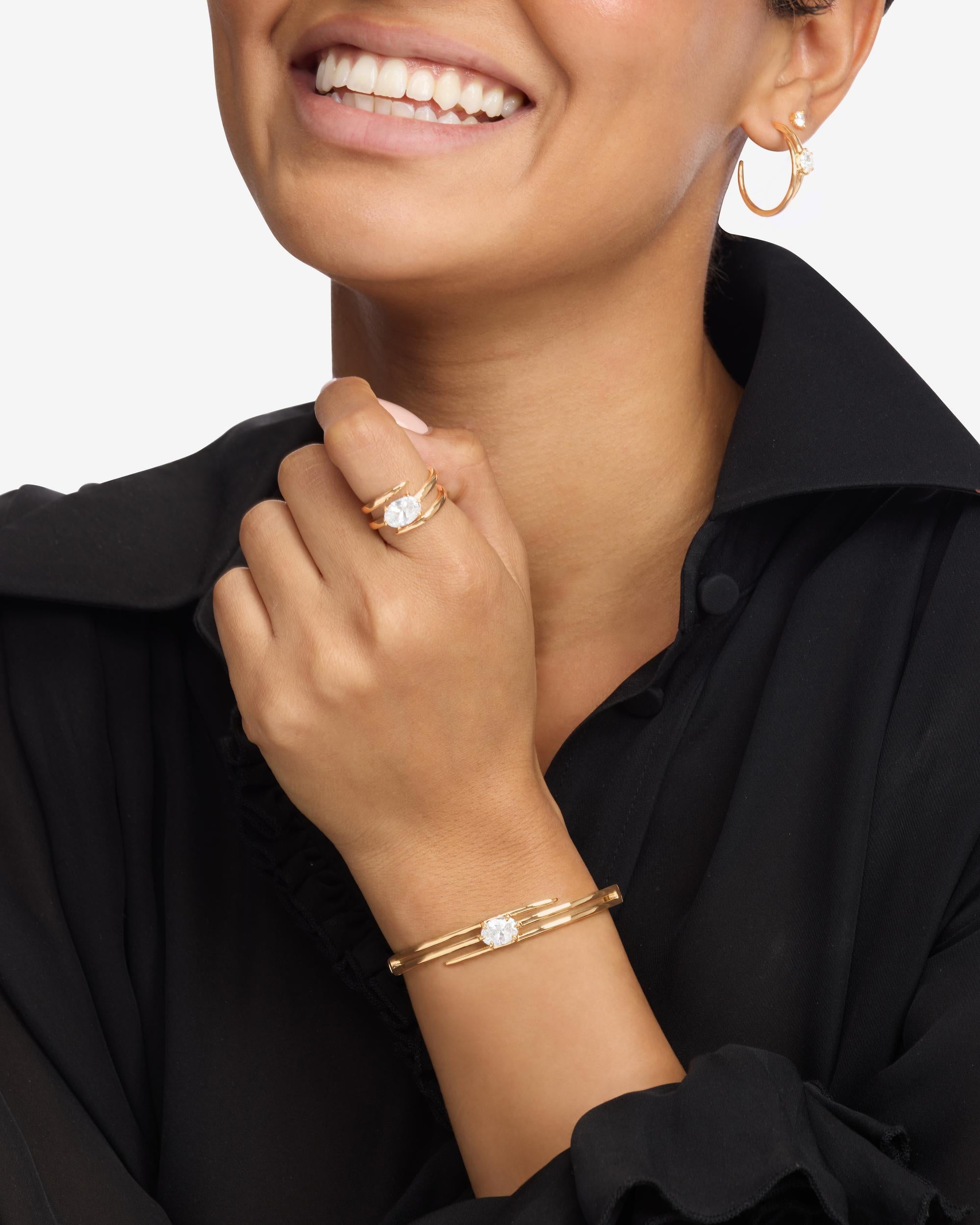 She's On Point Lasso Cuff - Gold|White Diamondettes