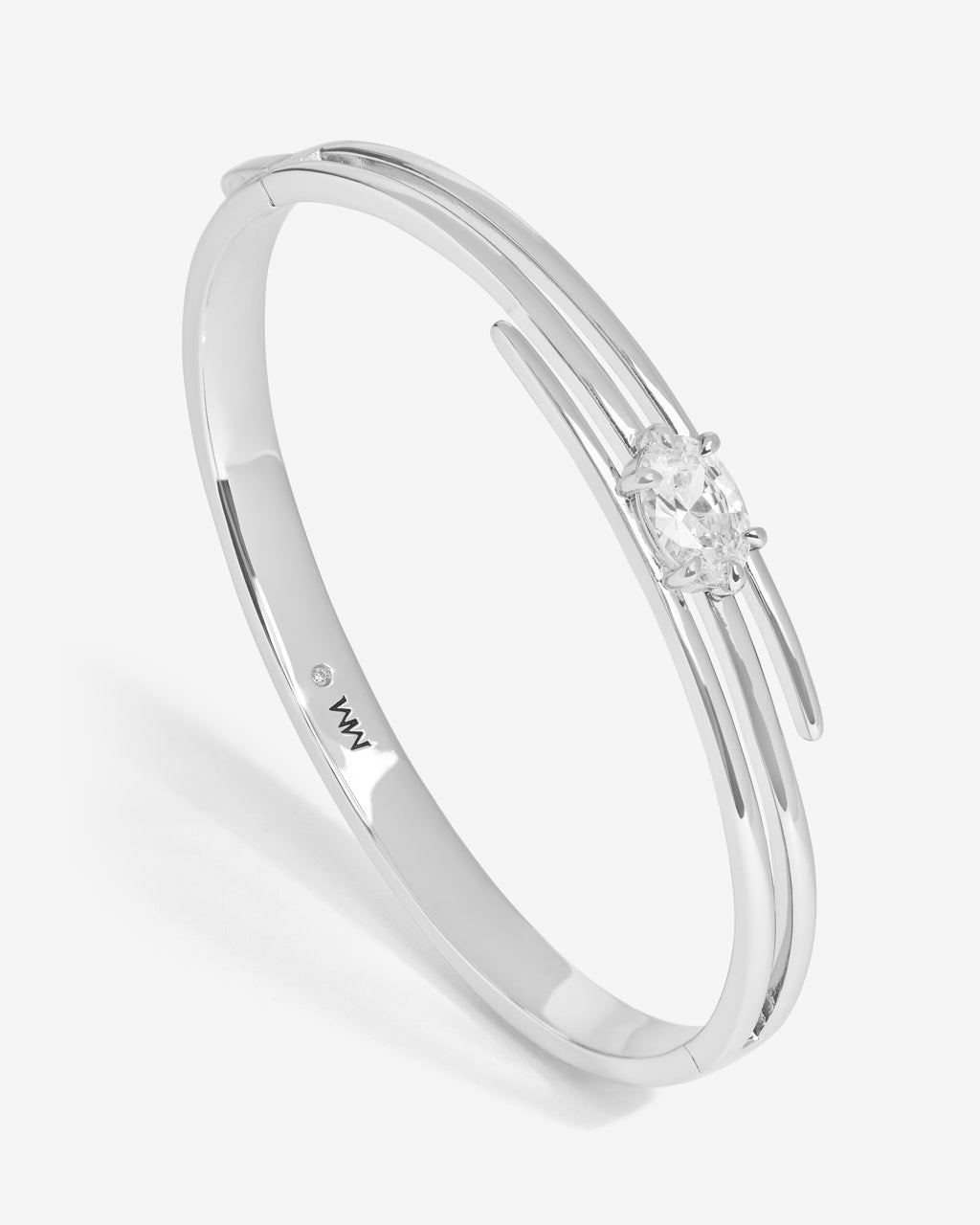 She's On Point Lasso Cuff - Silver|White Diamondettes