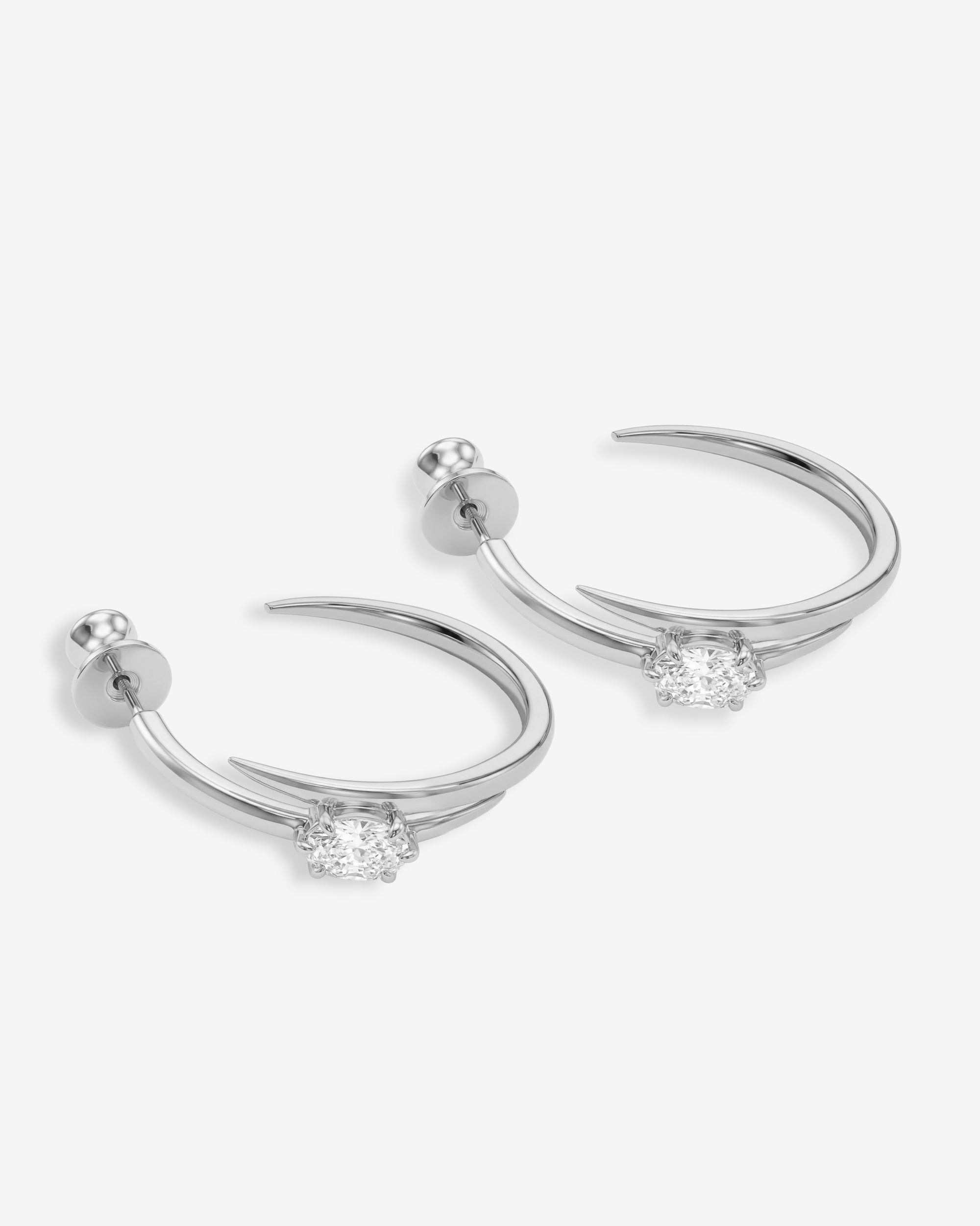 She's on Point Lasso Hoops 1" - Silver|White Diamondettes