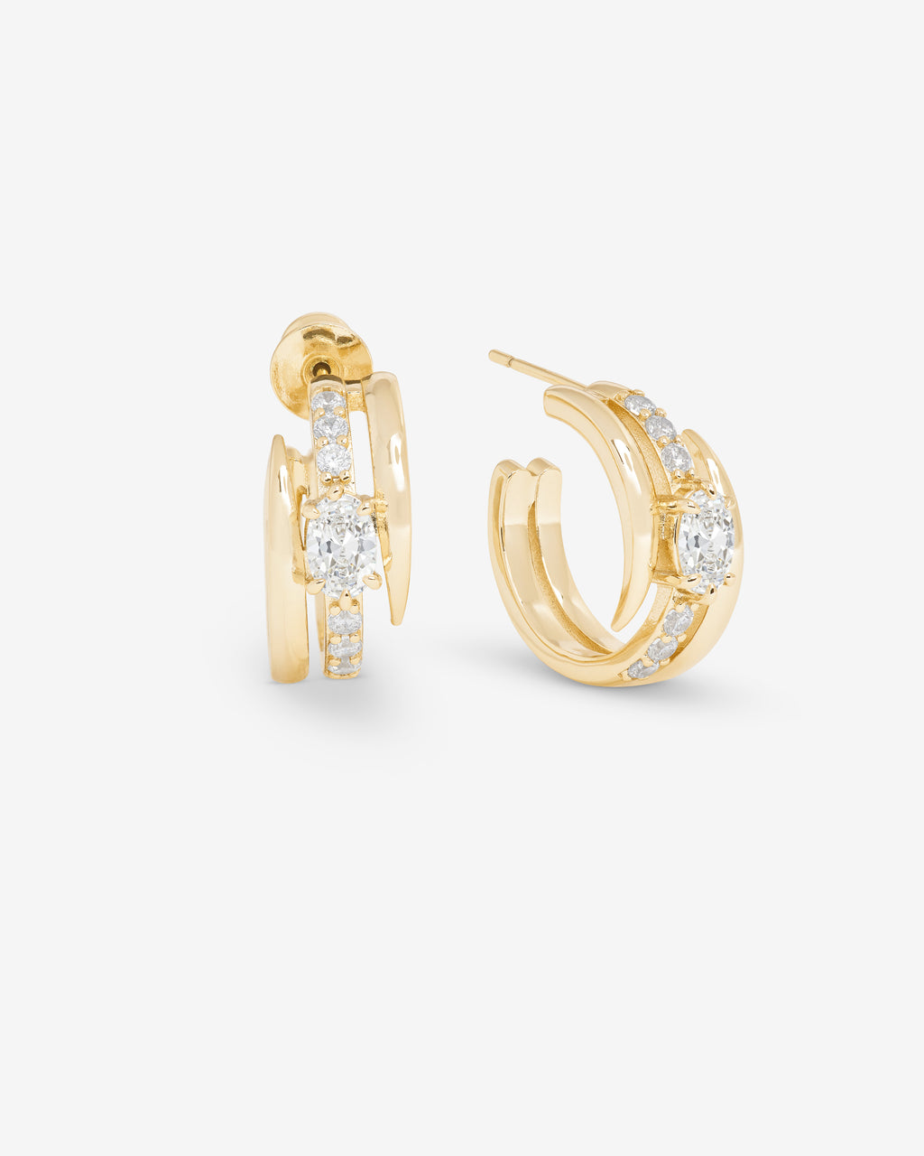 She's on Point Pavé Lasso Huggies - Gold|White Diamondettes