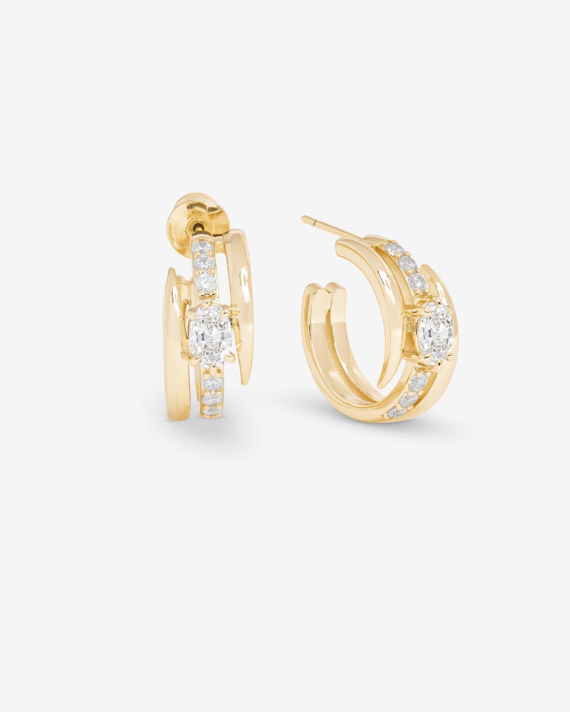 She's on Point Pavé Lasso Huggies - Gold|White Diamondettes
