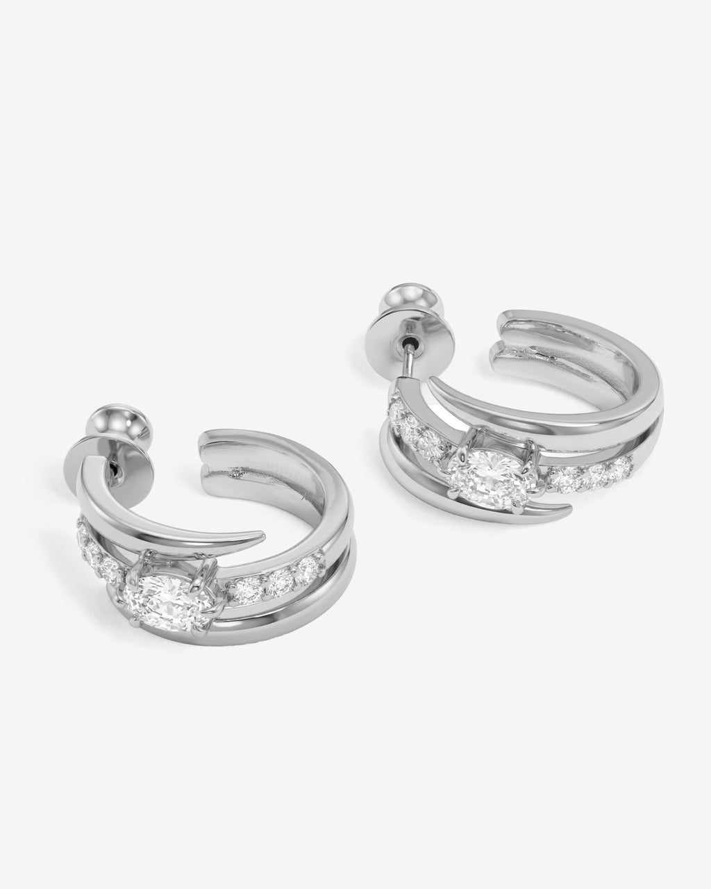 She's on Point Pavé Lasso Huggies - Silver|White Diamondettes
