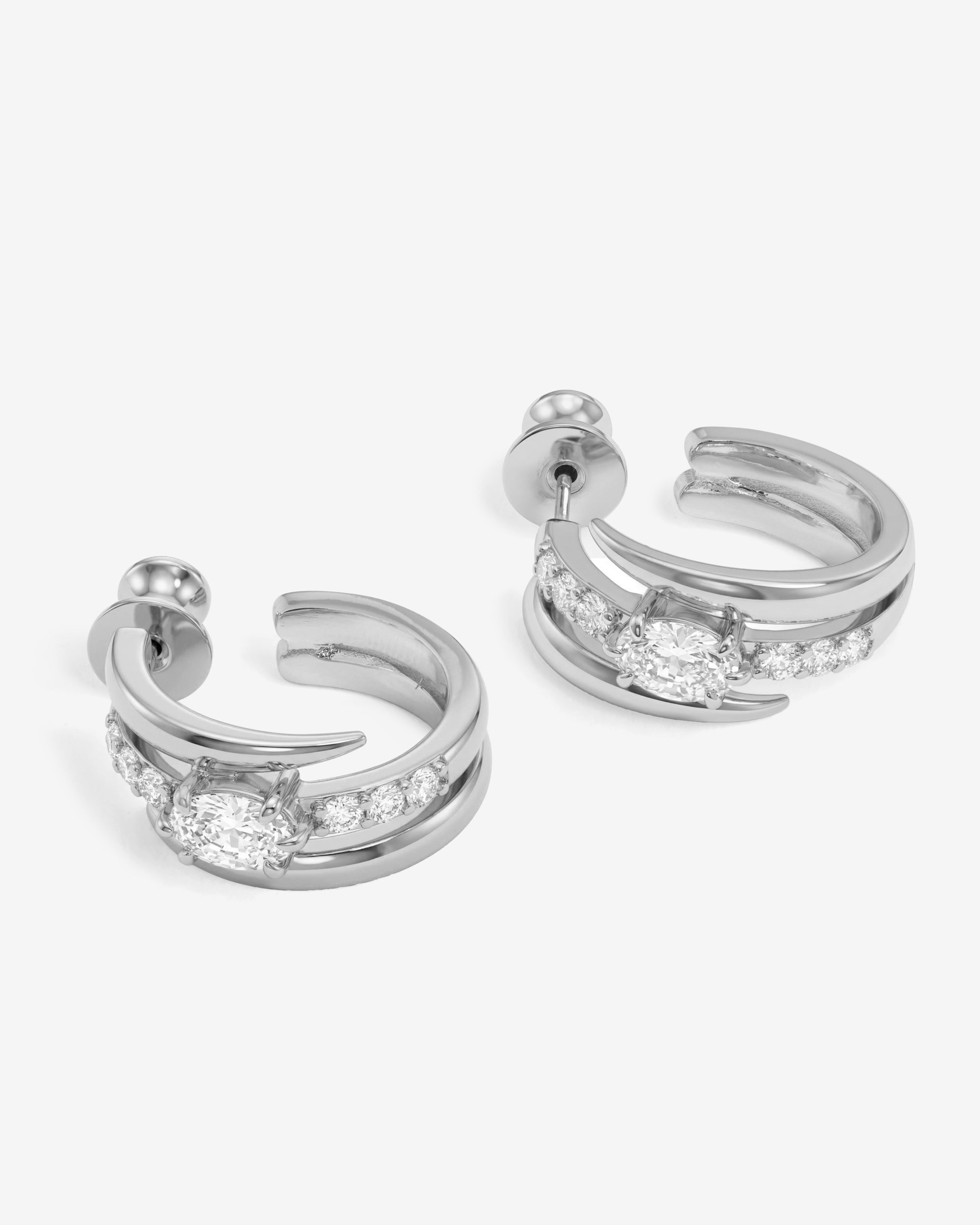 She's on Point Pavé Lasso Huggies - Silver|White Diamondettes