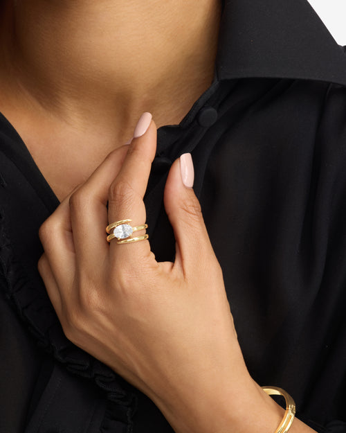 She's On Point Lasso Ring - Gold|White Diamondettes