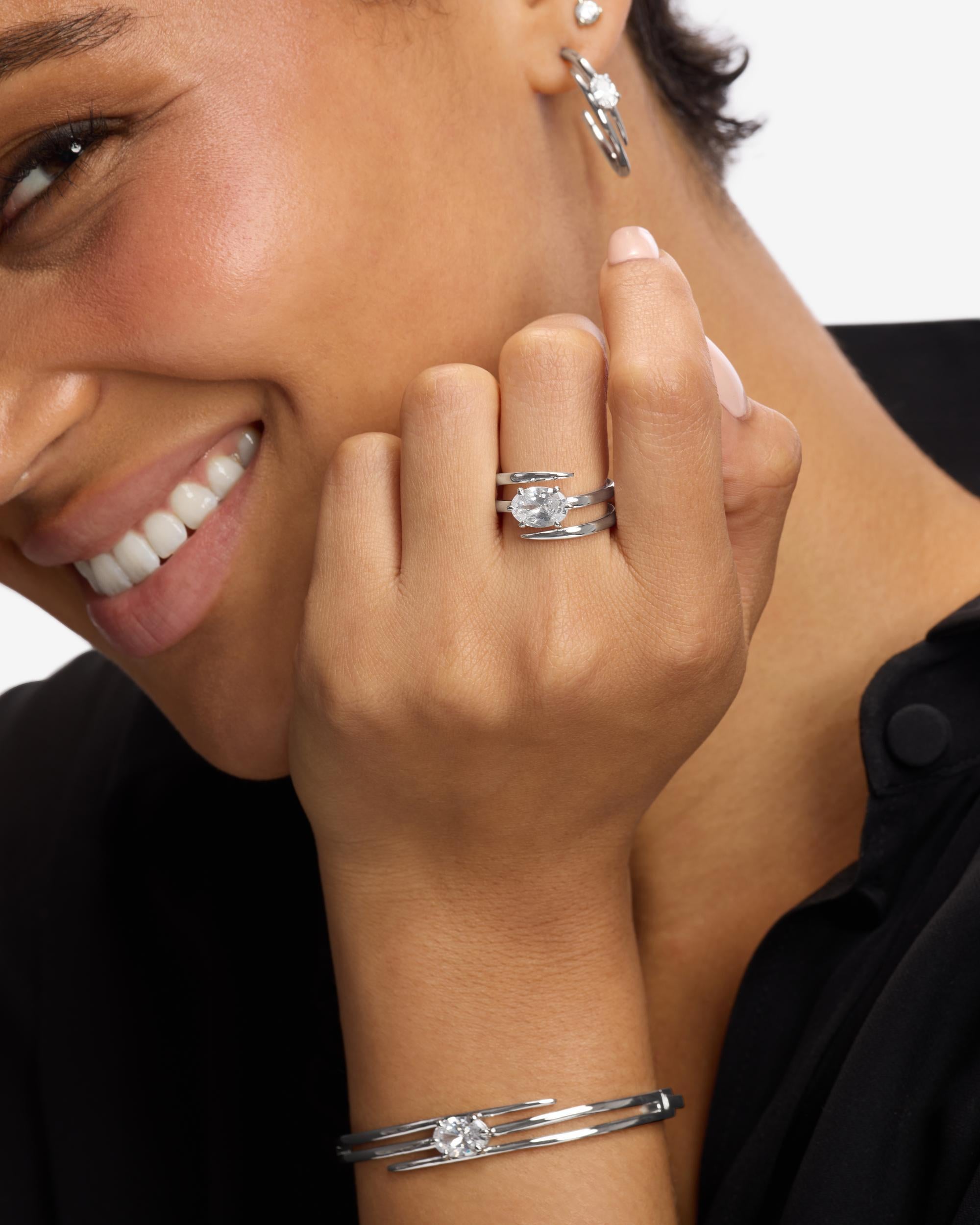 She's On Point Lasso Ring - Silver|White Diamondettes