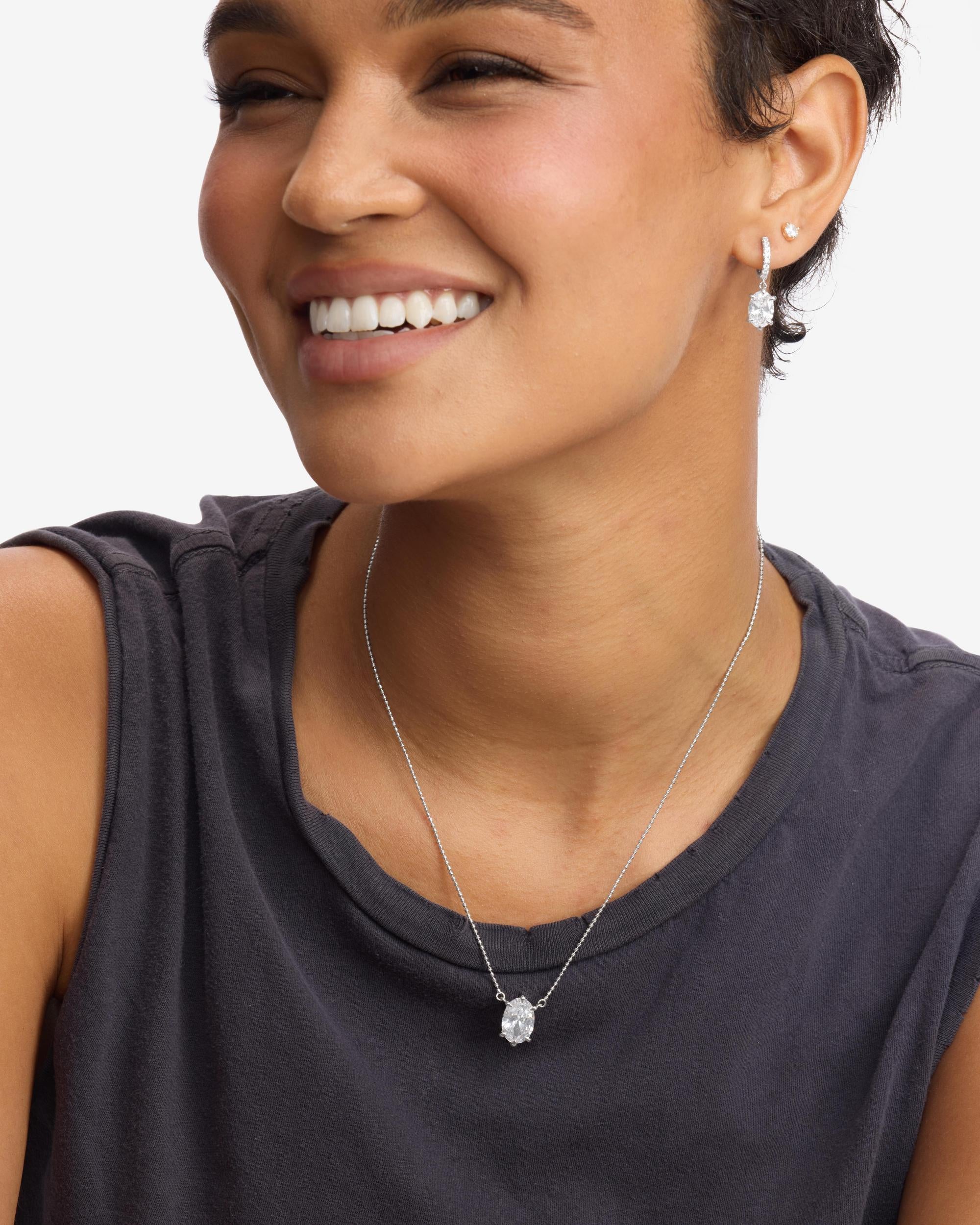 She's On Point Necklace - Silver|White Diamondettes
