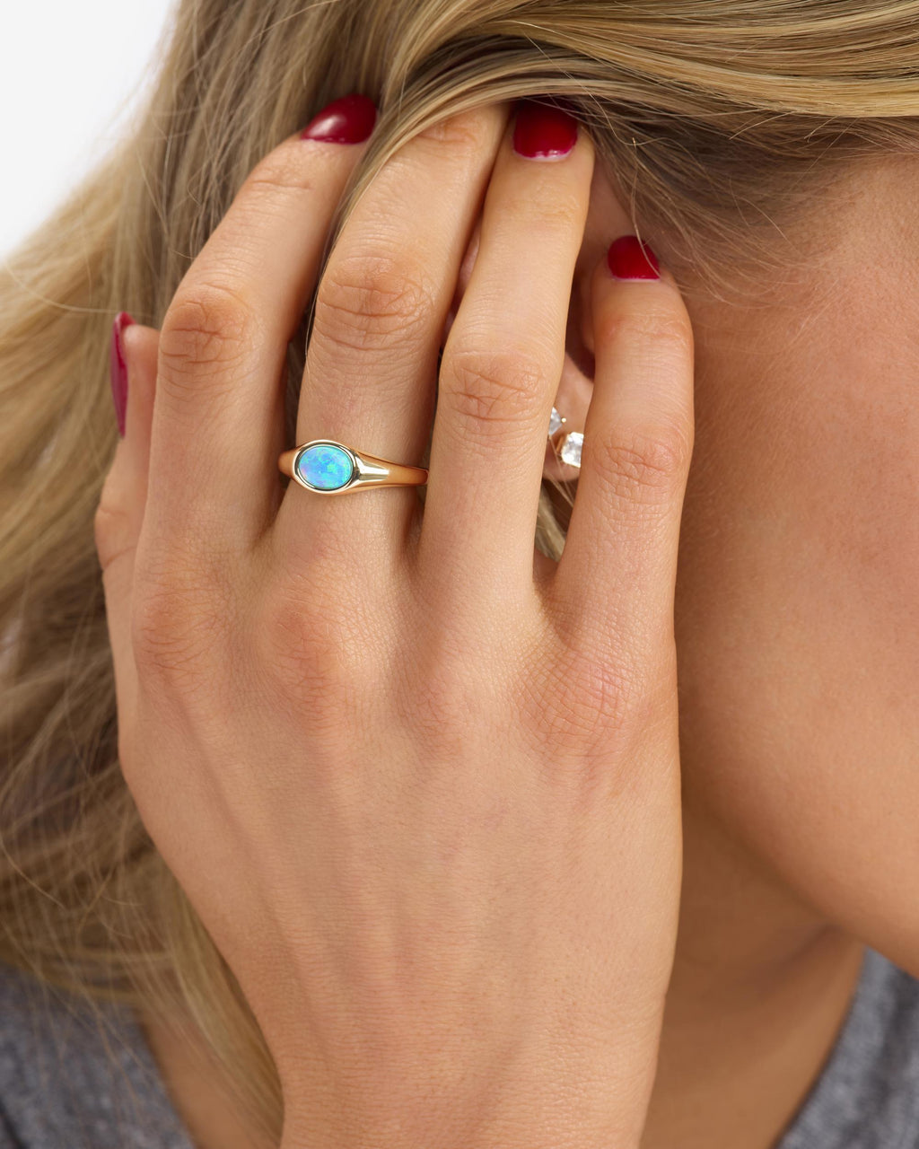 She's a Boss Signet Ring - Gold|Blue Opal