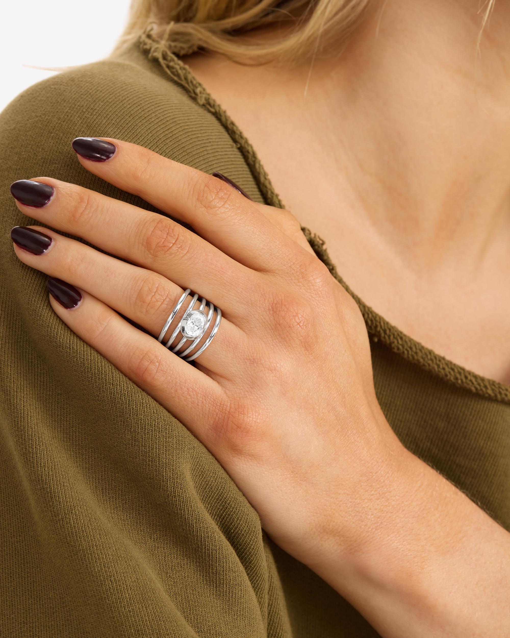 She's a Boss Stacked Ring - Silver|White Diamondettes
