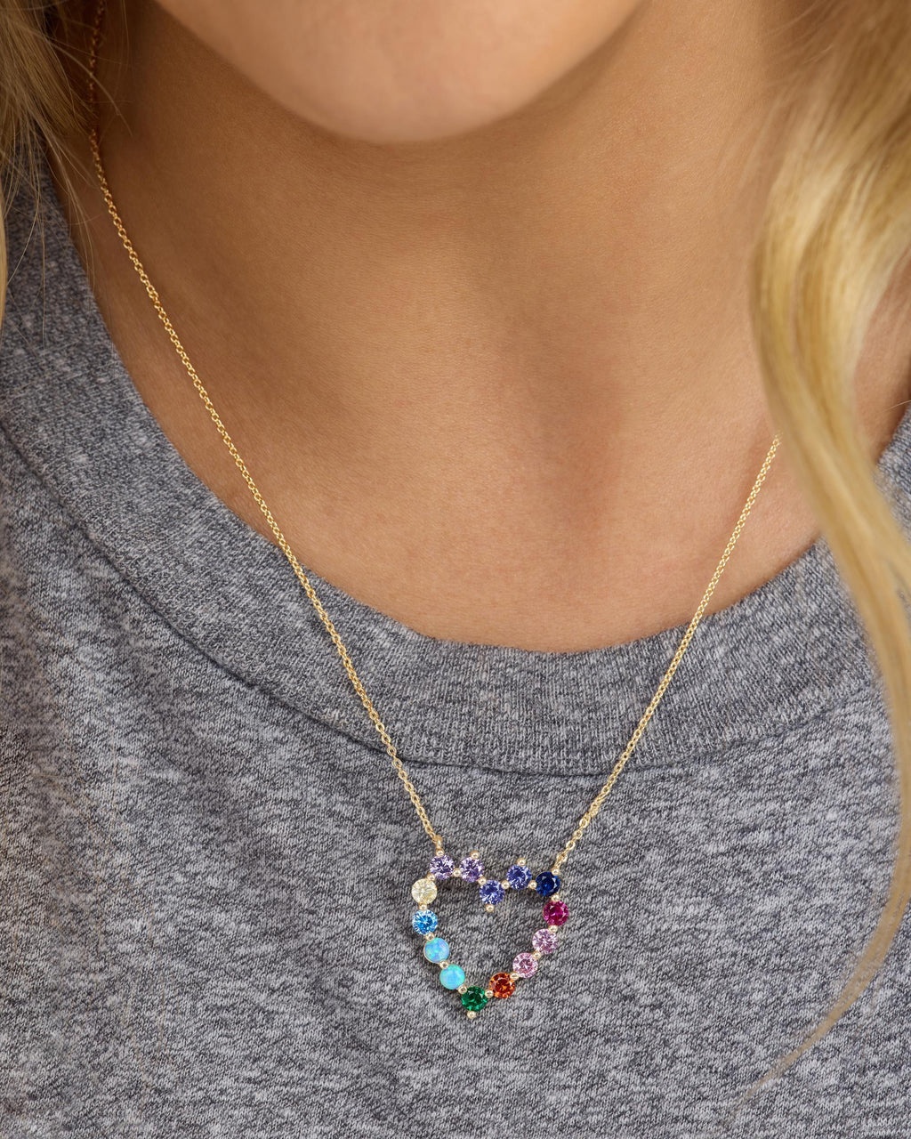 She's an Icon Small Heart Necklace - Gold|Multi Stone