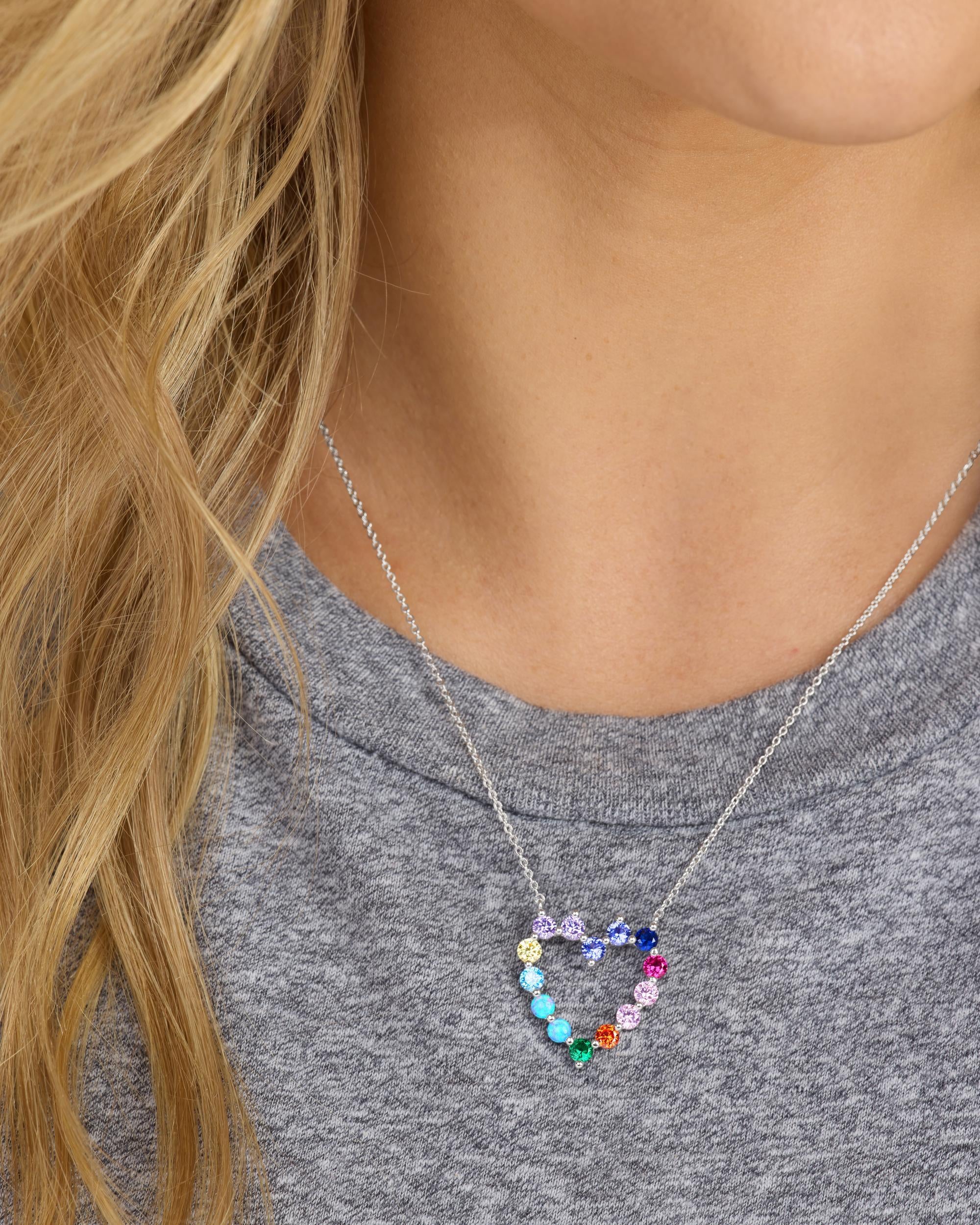 She's an Icon Small Heart Necklace - Silver|Multi Stone