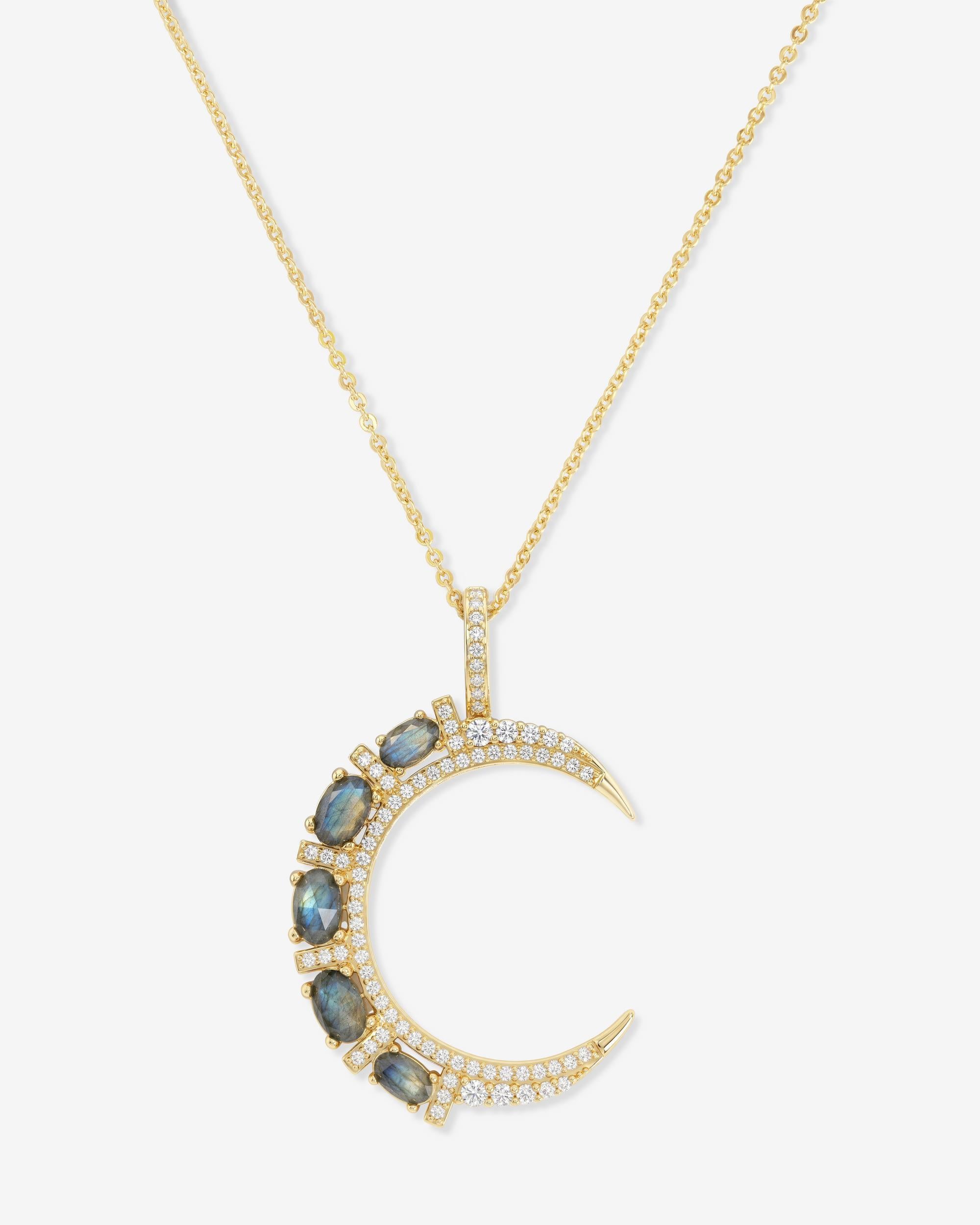 She's an Icon Moon Necklace - Gold|Labradorite
