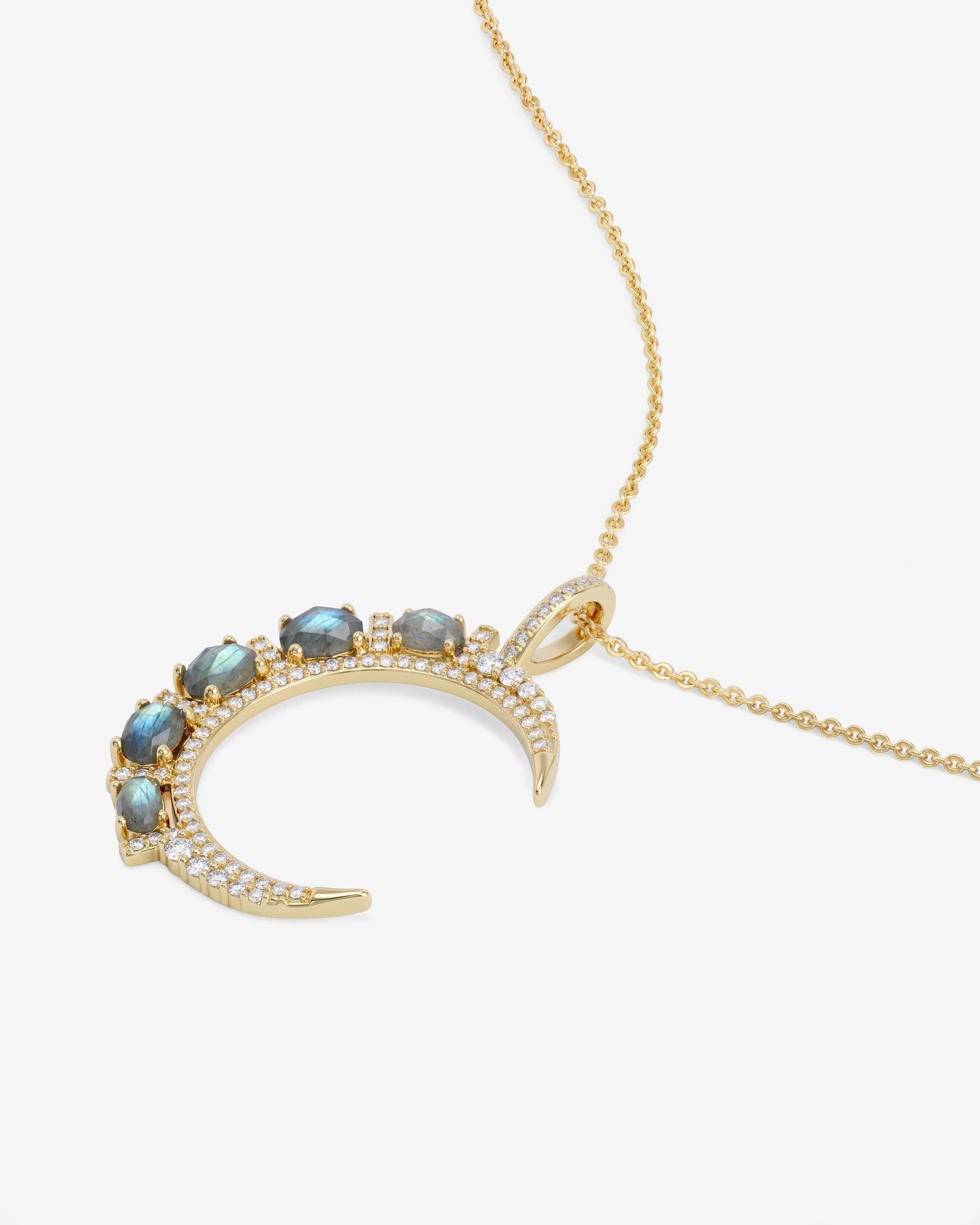 She's an Icon Moon Necklace - Gold|Labradorite