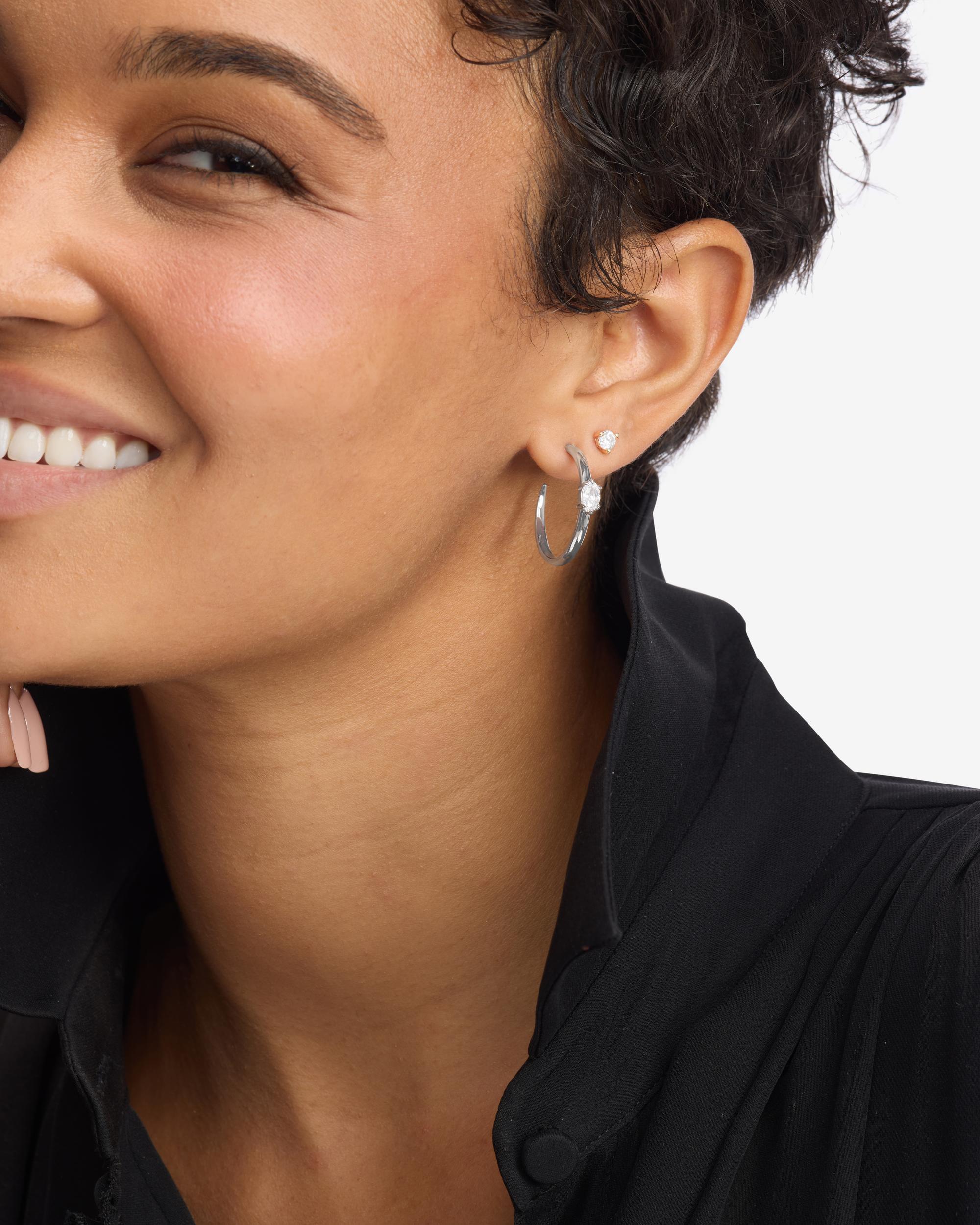 She's on Point Hoops 1" - Silver|White Diamondettes