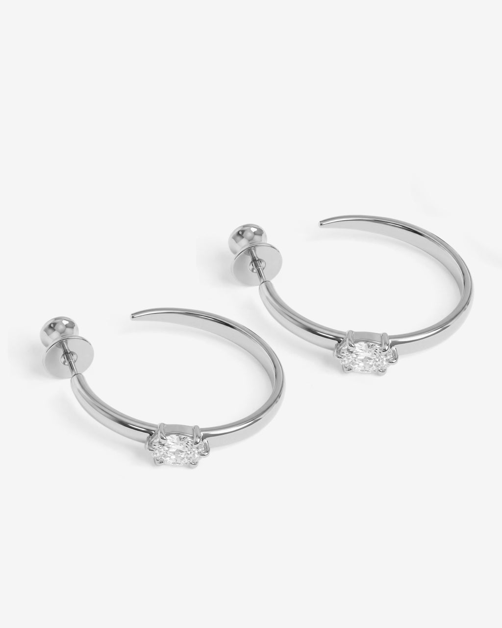 She's on Point Hoops 1" - Silver|White Diamondettes
