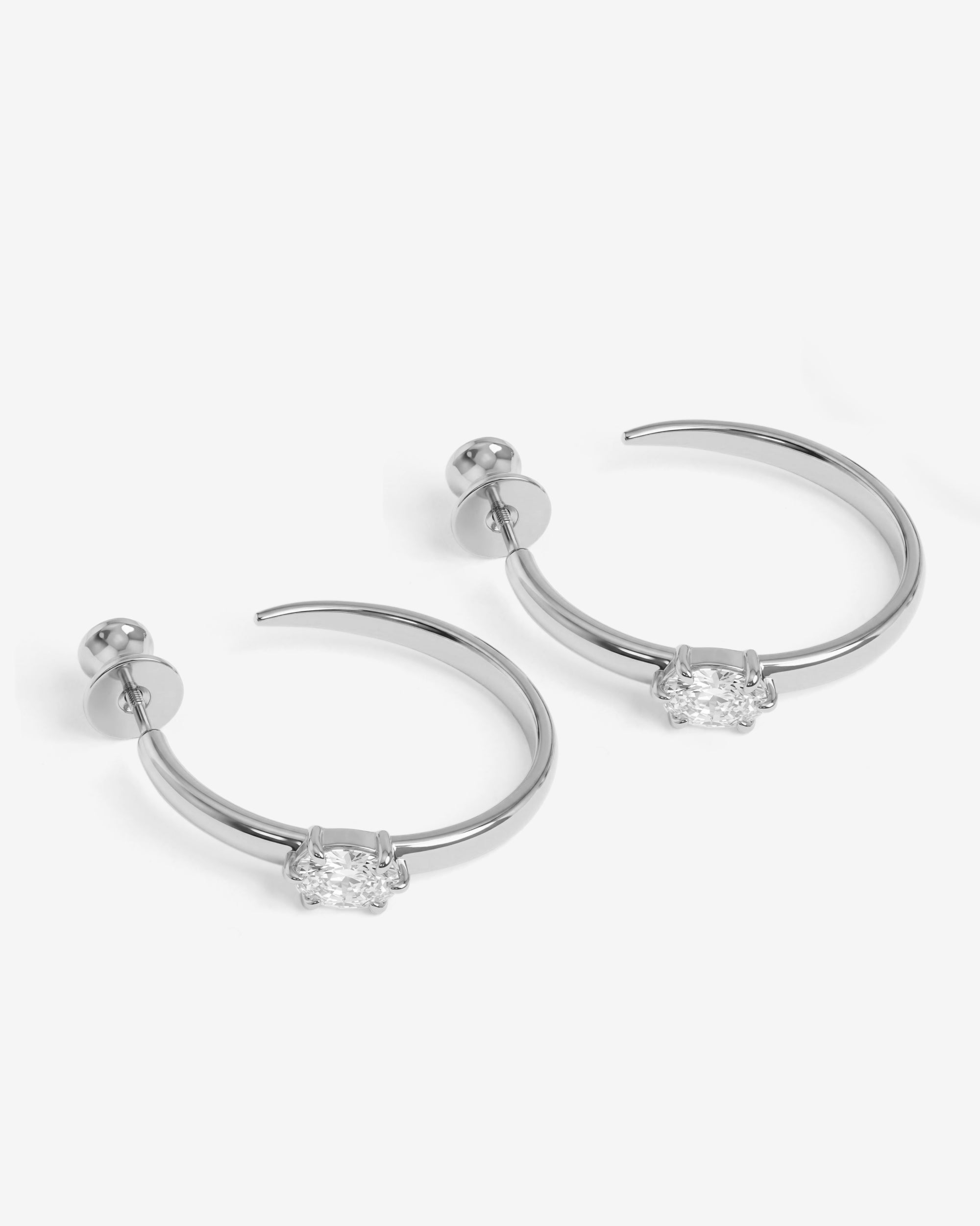 She's on Point Hoops 1" - Silver|White Diamondettes