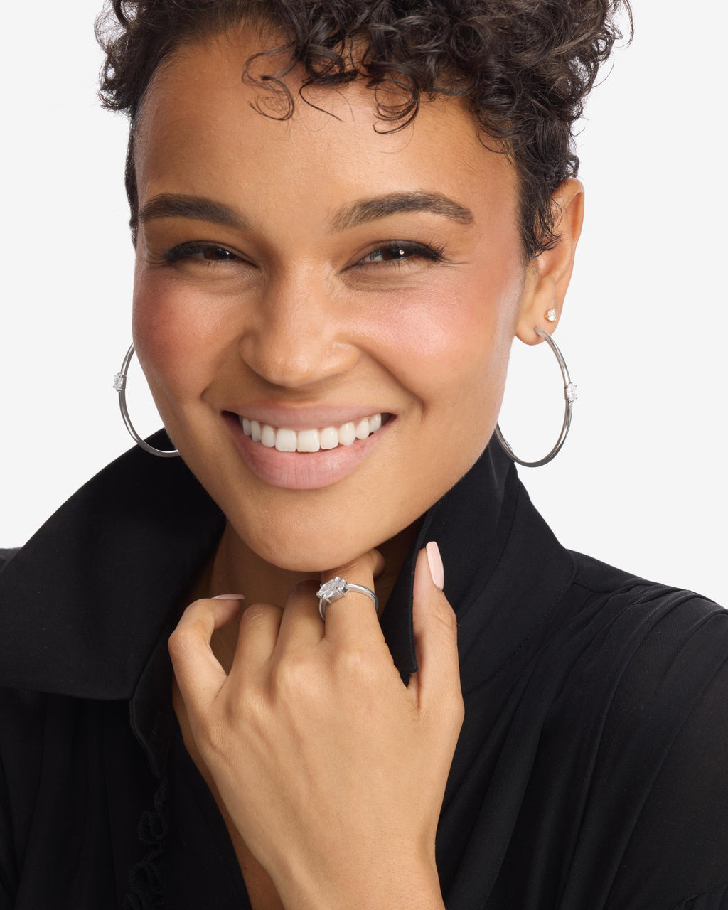 She's on Point Hoops 2" - Silver|White Diamondettes