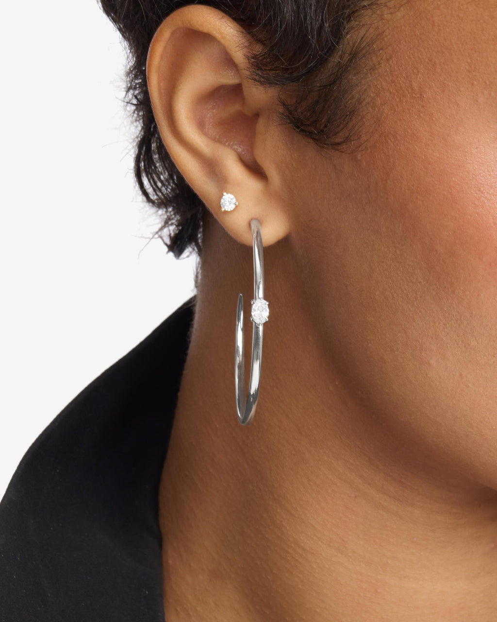 She's on Point Hoops 2" - Silver|White Diamondettes