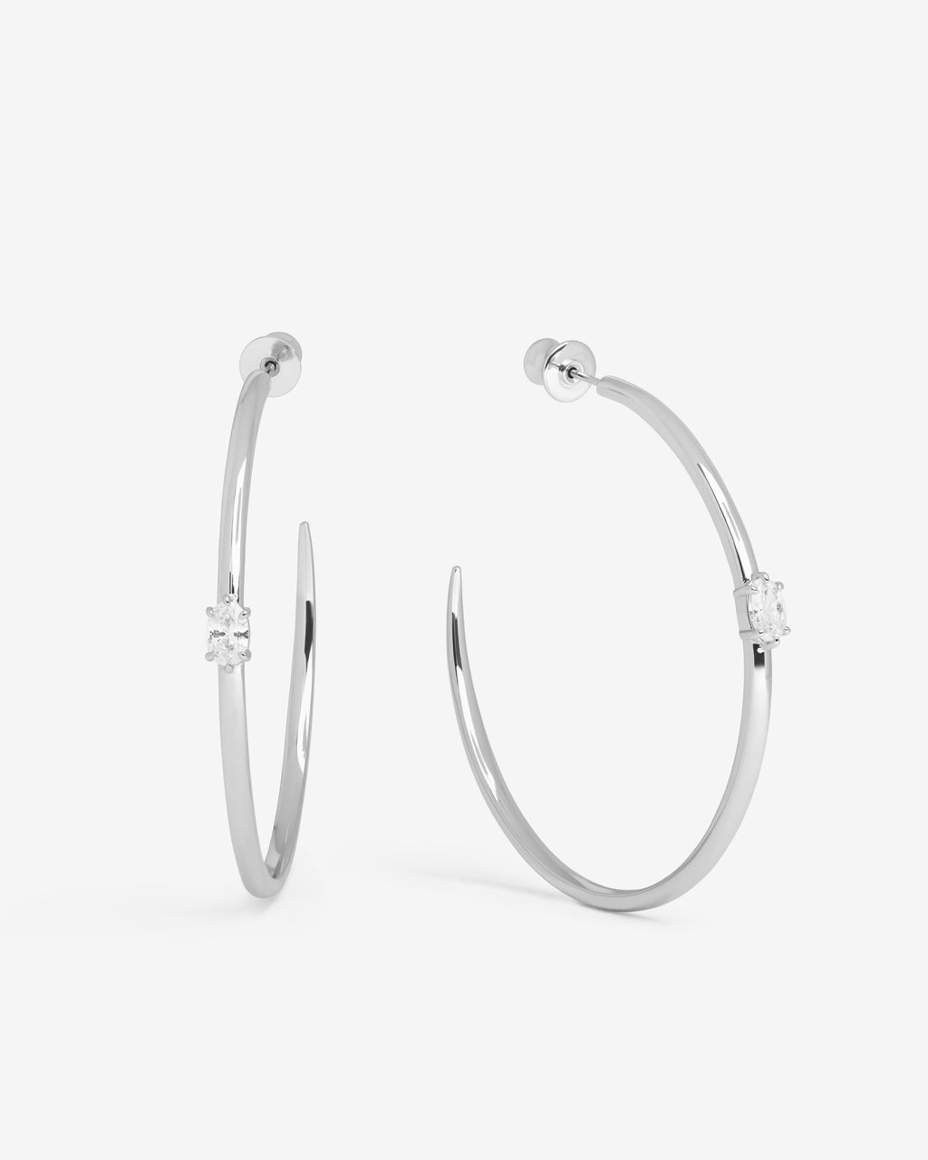 She's on Point Hoops 2" - Silver|White Diamondettes