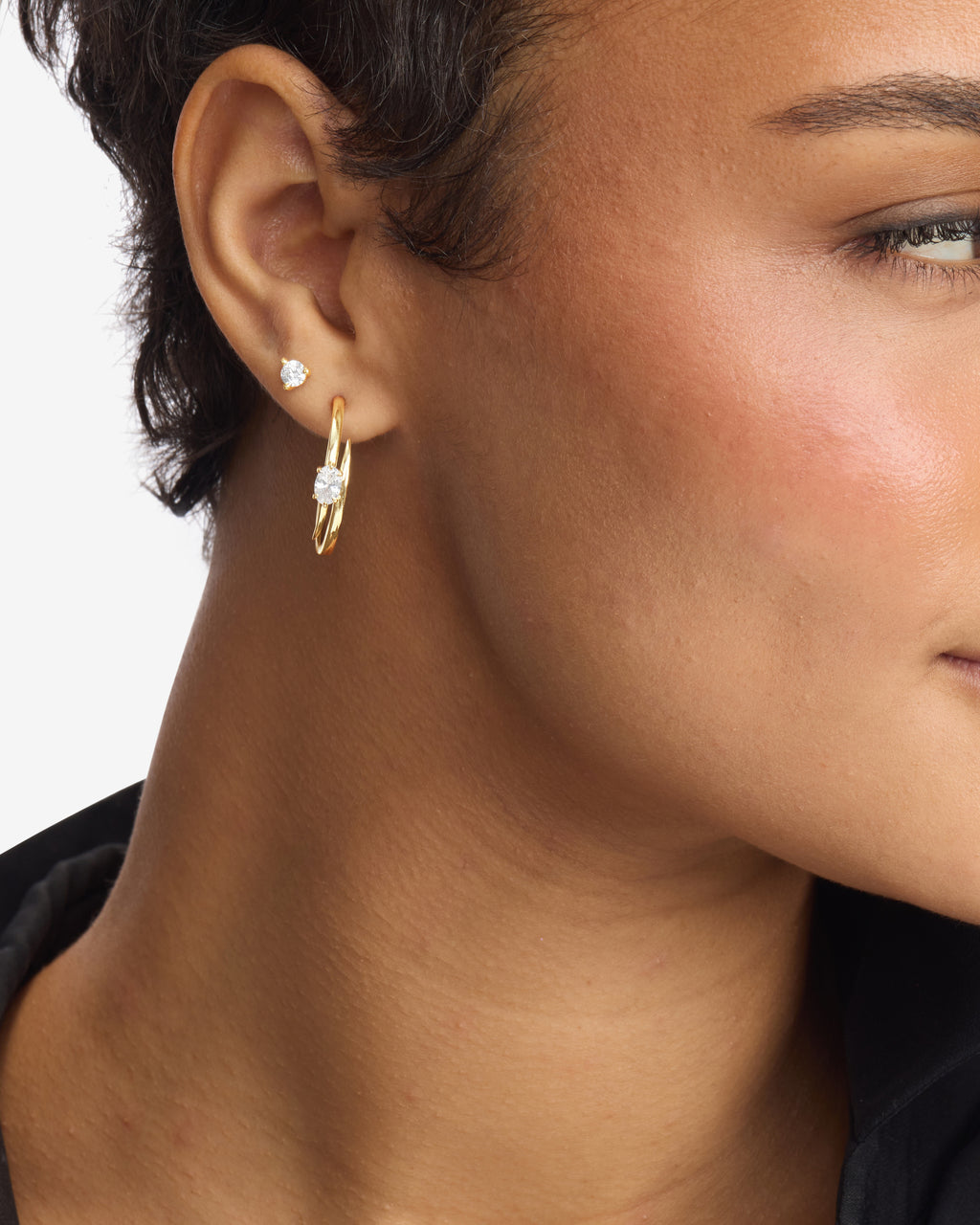 She's on Point Lasso Hoops 1" - Gold|White Diamondettes