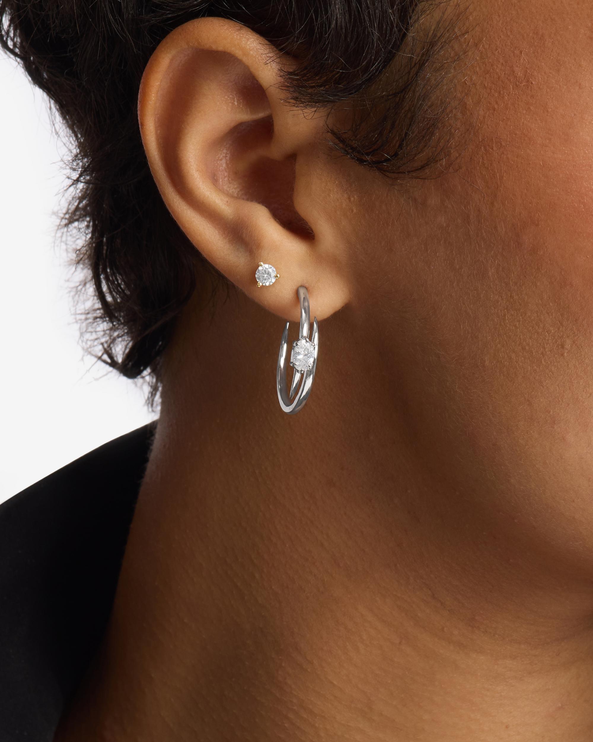 She's on Point Lasso Hoops 1" - Silver|White Diamondettes