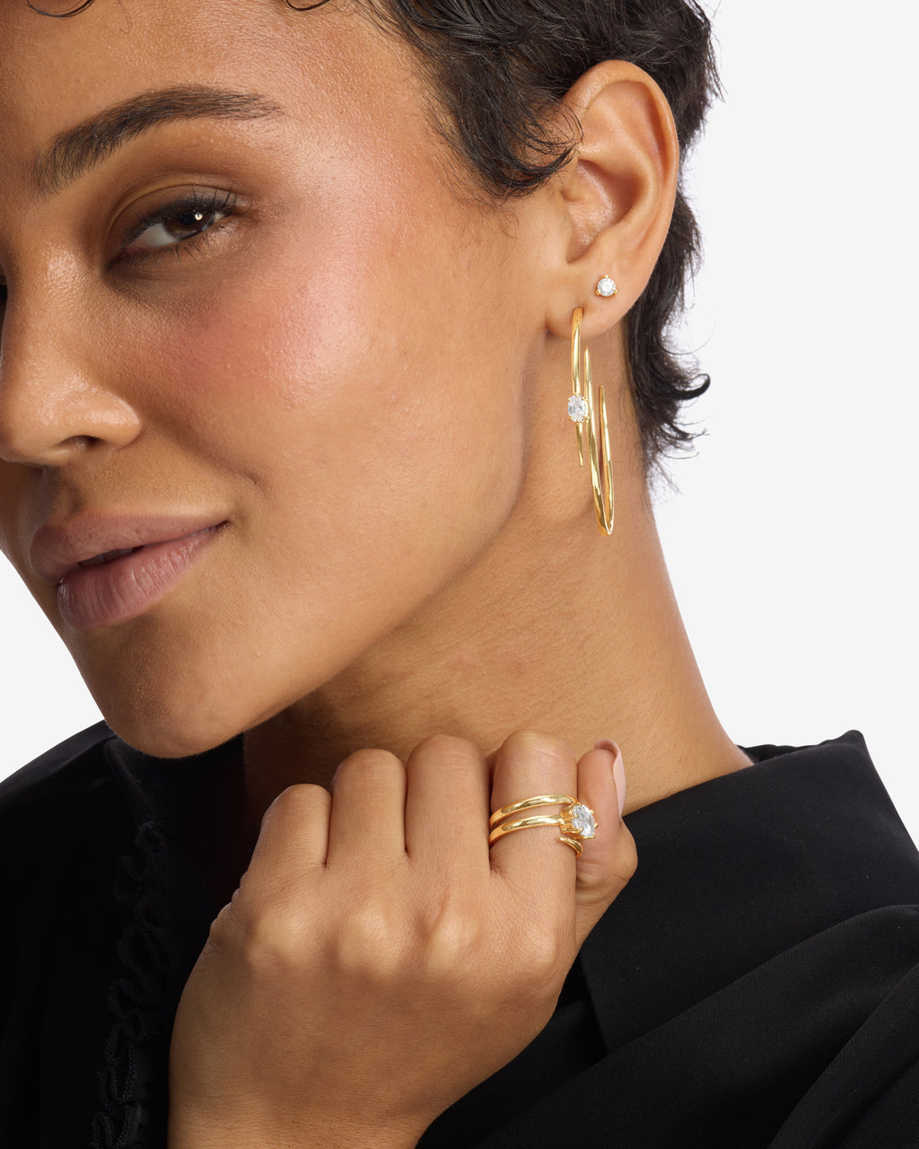 She's on Point Lasso Hoops 2" - Gold|White Diamondettes