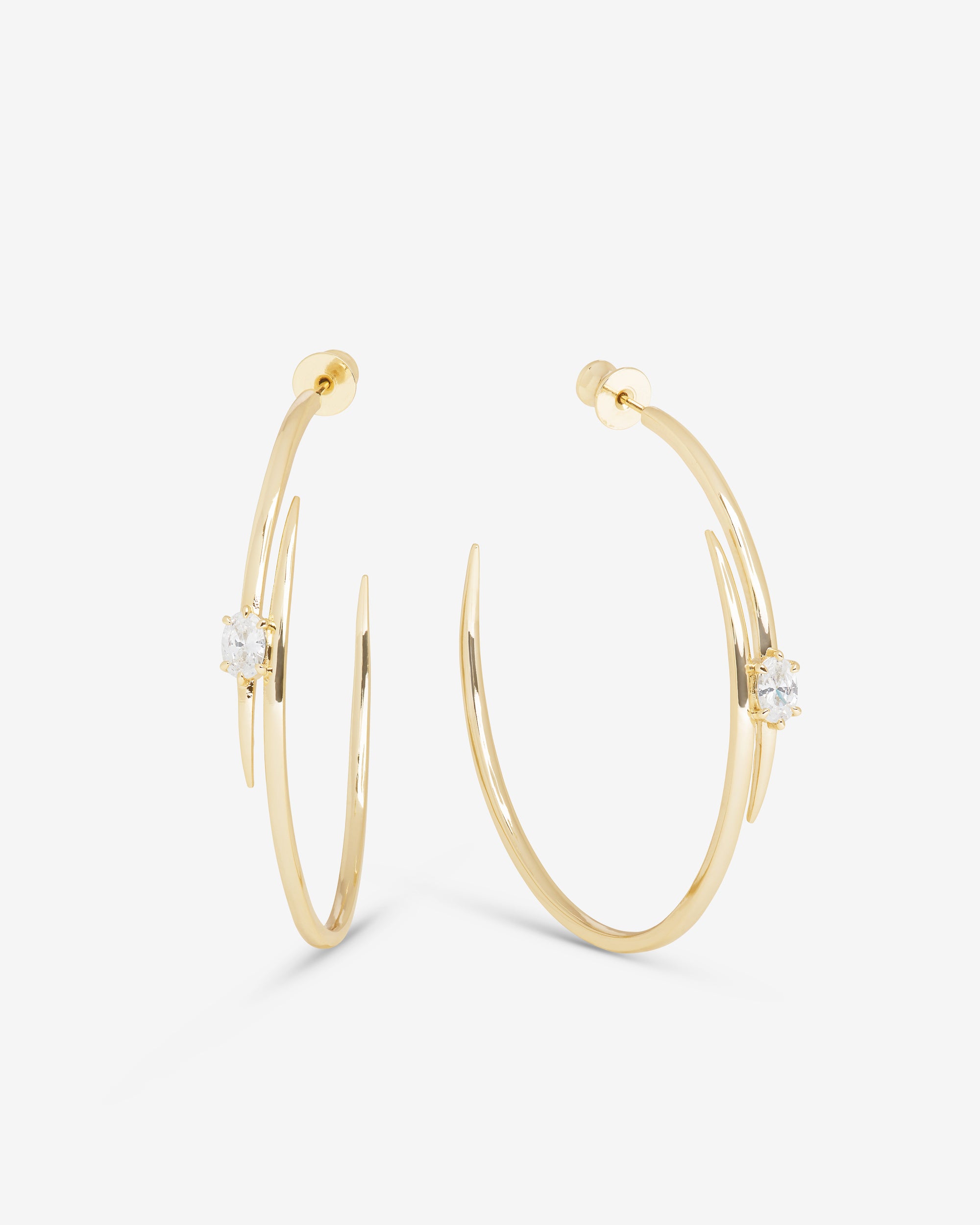 She's on Point Lasso Hoops 2" - Gold|White Diamondettes