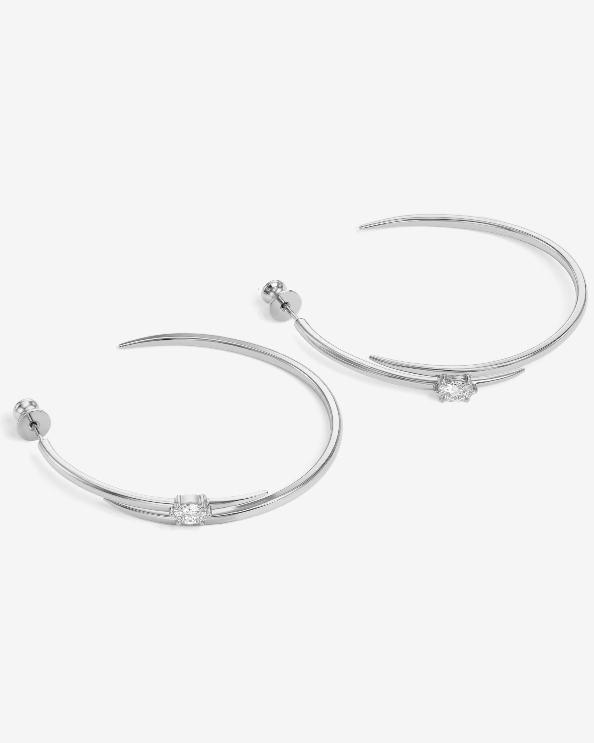 She's on Point Lasso Hoops 2" - Silver|White Diamondettes