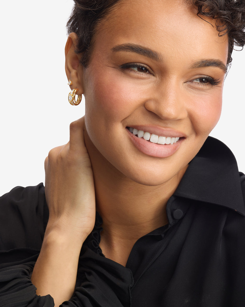 She's on Point Pavé Lasso Huggies - Gold|White Diamondettes