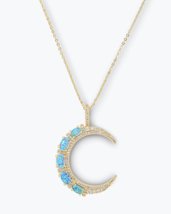 She's an Icon Blue Moon Necklace - Gold|Blue Opal