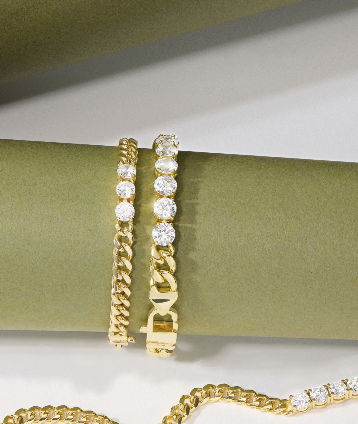 NEW Baby Julian's Obsessed with Diamonds Bracelet and Julian Loves Diamonds Bracelet on green background