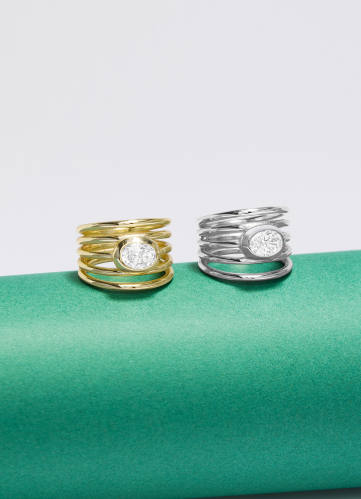 NEW She's a Boss Stacked Ring on a green and white background