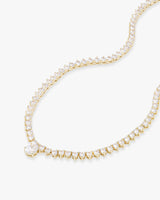 Not Your Basic Teardop Tennis Necklace 16" - Gold|White Diamondettes