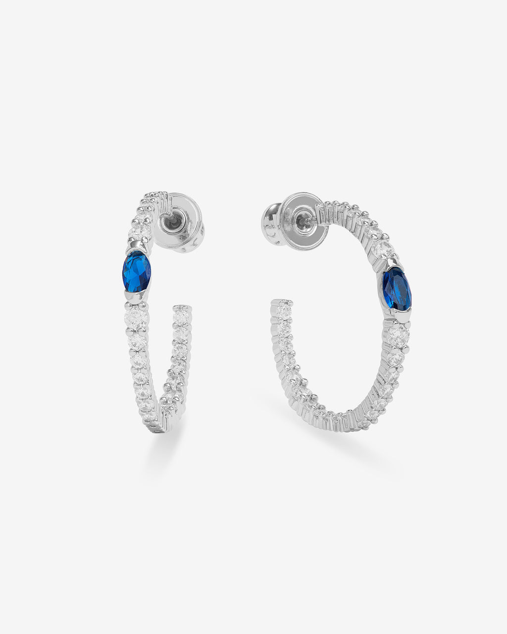 The Maven Hoops 1" - Silver|Blue Sapphire