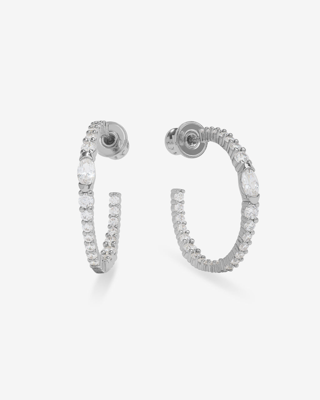 The Maven Hoops 1" - Silver|White Diamondettes